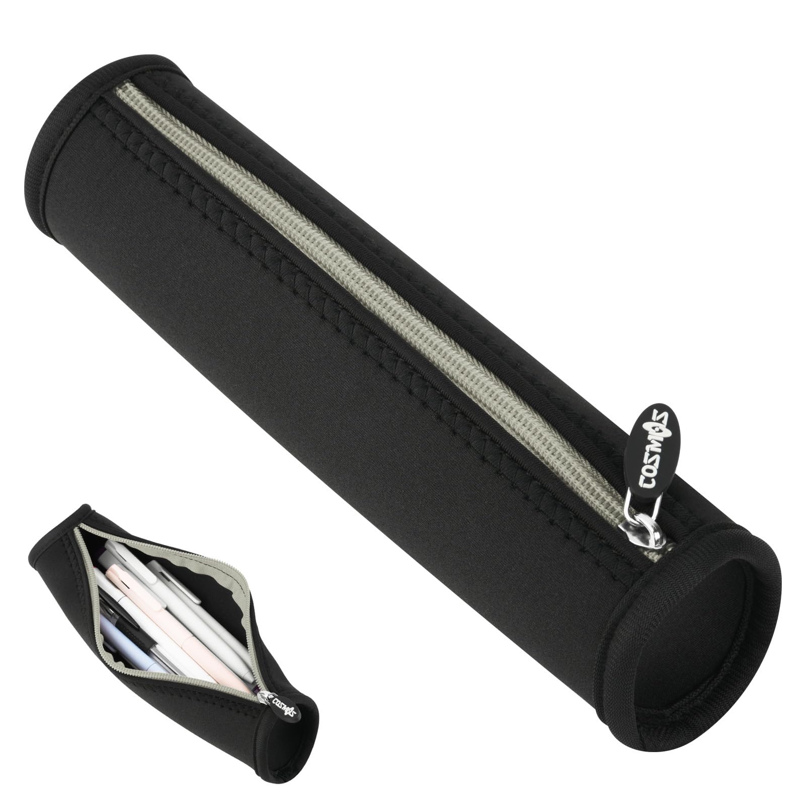 Cosmos Neoprene Case Bag Holder Zipper Pouch for Stylus Pen, Black Color with Gray Zipper
