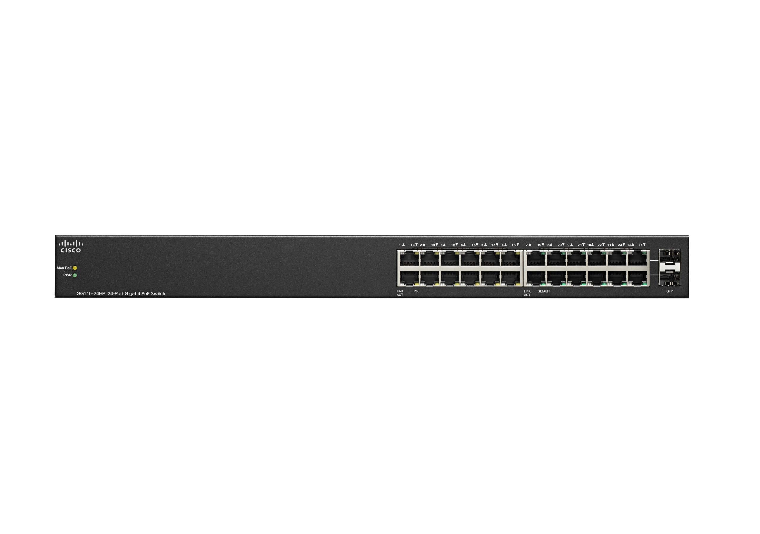 Cisco Sg110-24Hp Unmanaged Switch | 24 Gigabit Ethernet (Gbe) Ports | 100W Poe | Limited Lifetime Protection (Sg110-24Hp-Na)