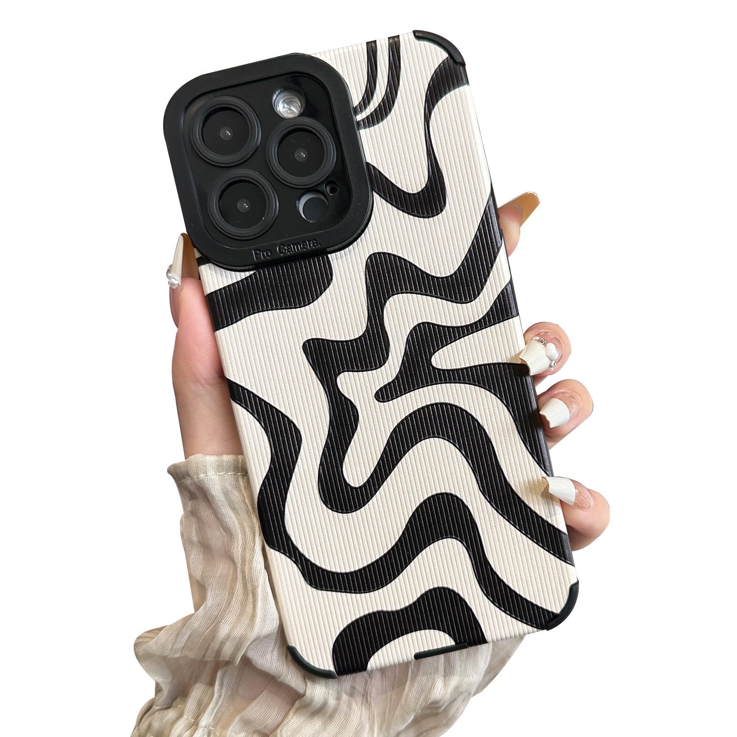 Sayoaho Designed for iPhone 12 Pro Max Phone Case, Soft PU Leather TPU and Cute Art Wavy Painted for Women Girls, Slim Protectiv