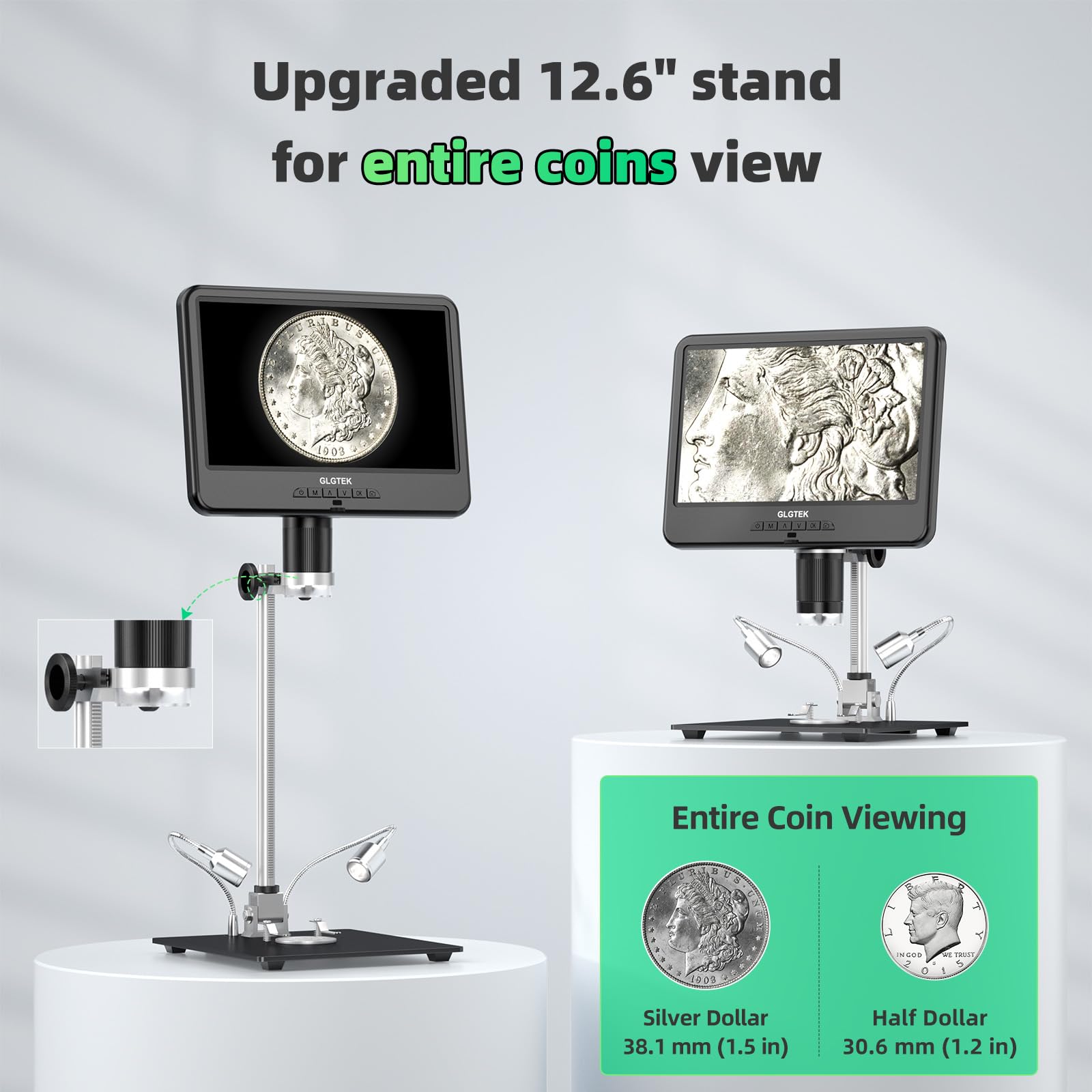 Glgtek Glg210 10.1'' Ips Digital Microscope For Adults, Coin Microscope For Error Coins With Light For Full View, Circuit Board