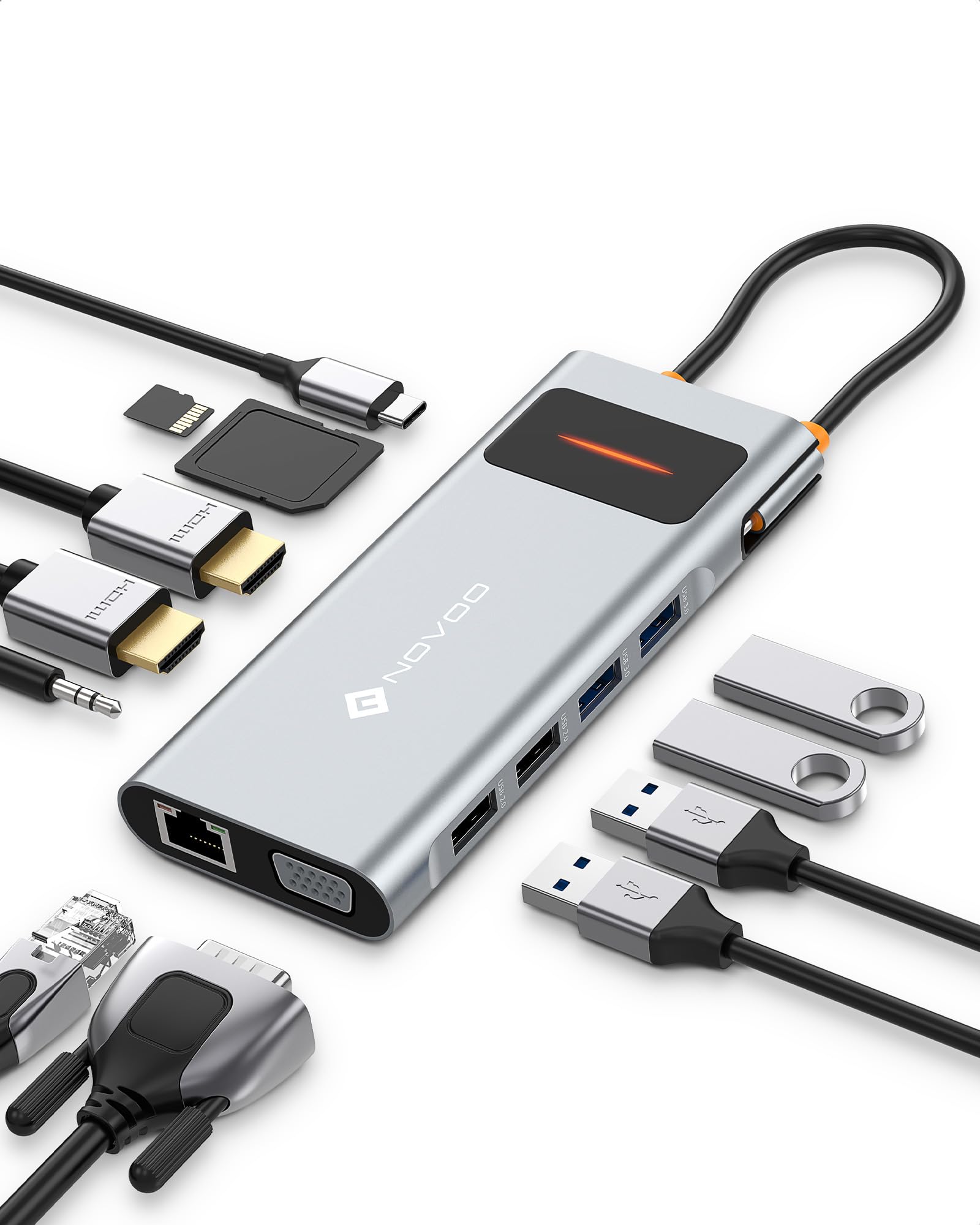 12 In 1 Usb C Docking Station   Dual Monitor, Triple Display, Novoo Usb C Hub Multiport Adapter   For Macbook, Dell, Hp, Lenovo, Surface