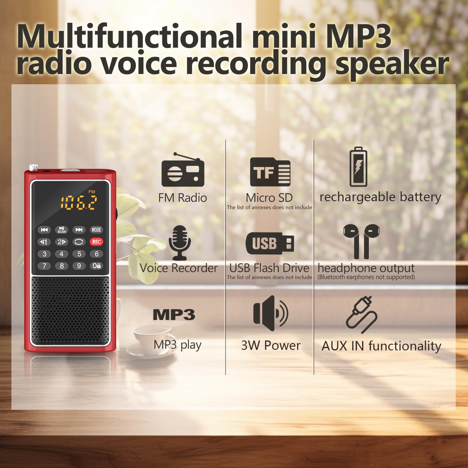 Boespatr Mini Portable Radio,Small Fm Walkman,Battery Powered Pocket Radio,Supports Usb Flash Disk,Micro Sd Card,Tf Card,Mp3 Pla