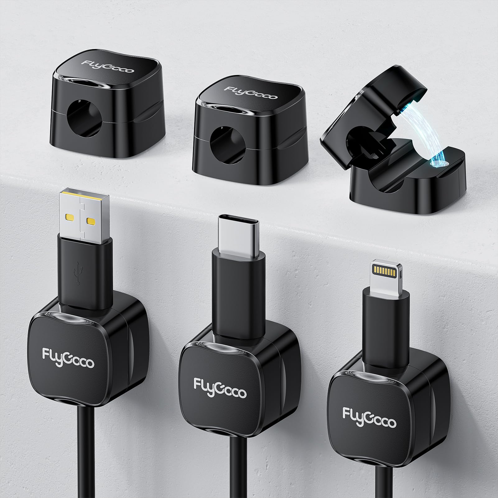 6 Pack Magnetic Cord Organizer, Flycoco Cable Management Clips For Desk Phone Charging Cable Storage Holder, Cable Clips Organiz