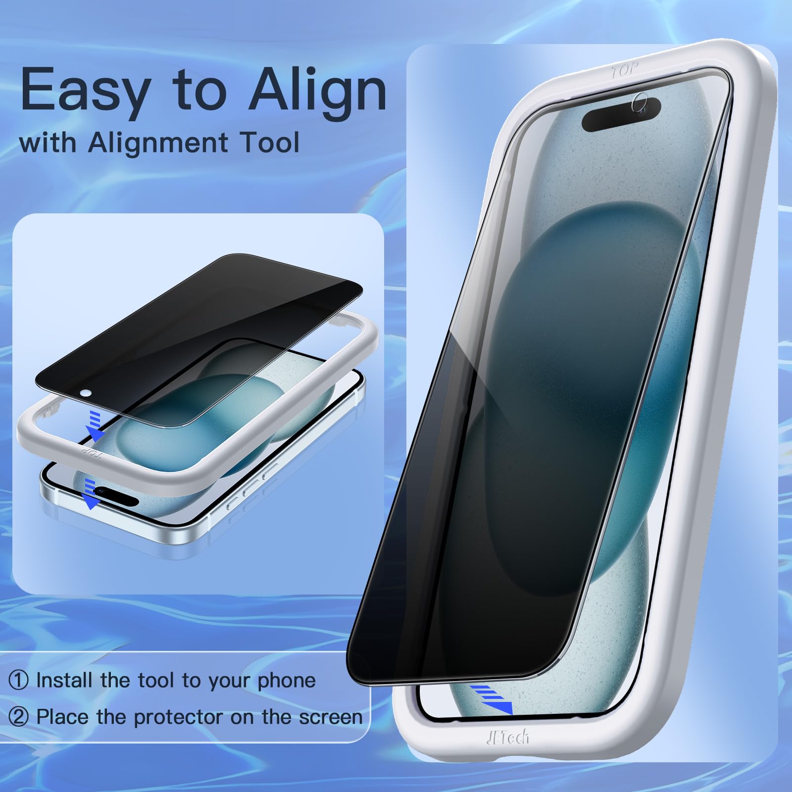 Jetech Privacy Screen Protector For Iphone 15 Plus 6.7 Inch, Anti Spy Tempered Glass Film With Easy Installation Tool, 2 Pack