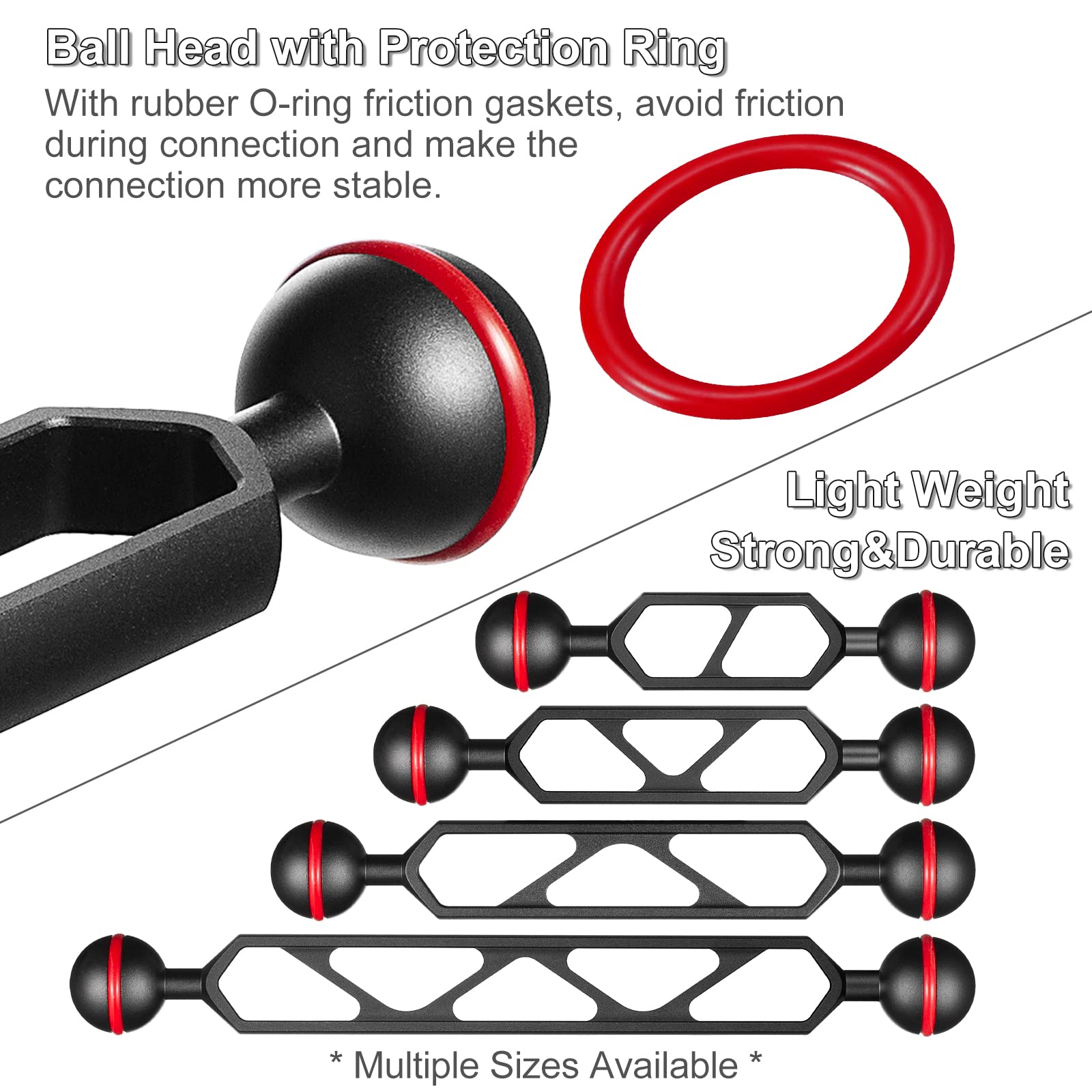 Minifocus 4'' Double Ball Aluminum Extension Arm, 1'' Ball Head Connector Underwater Cnc Arm System Ball Head Extension For Stro