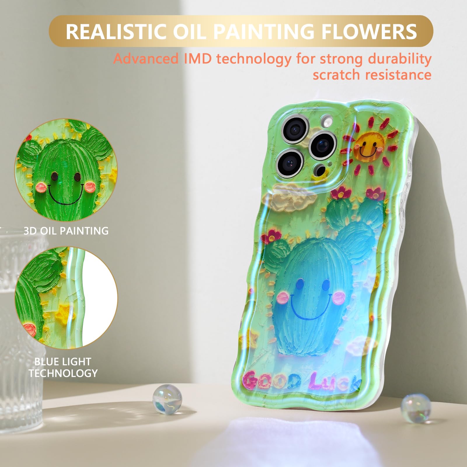 Sheheme For Iphone 12 Pro Case [With 9H Screen Protectors] Wave Bumper Colorful Oil Painting Flowers Print Blue Glossy Soft Tpu