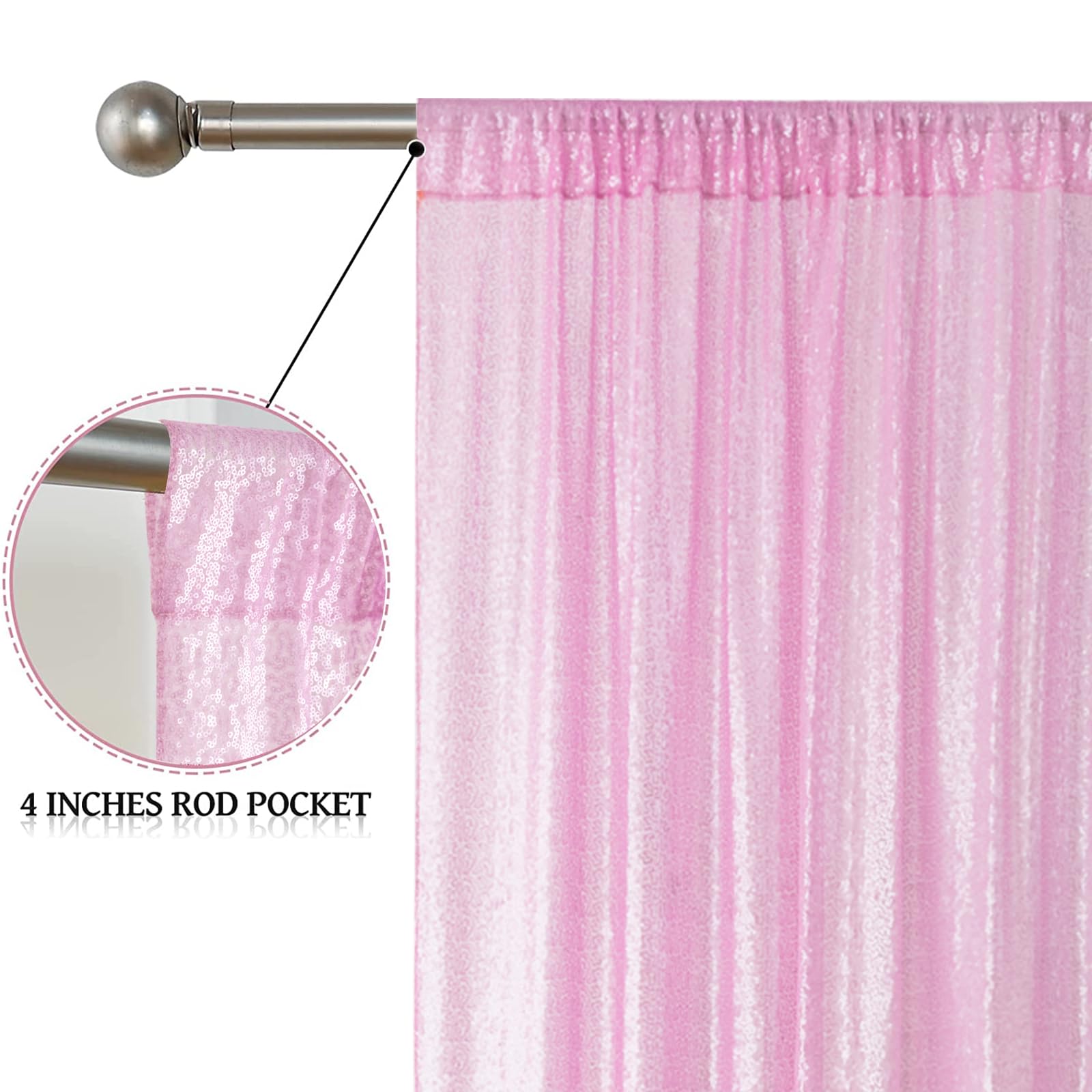 Sugargirl Matte Pink Sequin Backdrop Curtain 4 Panels 2Ftx8Ft Glitter Pink Background Drapes Sparkle Photography Backdrop For Pa