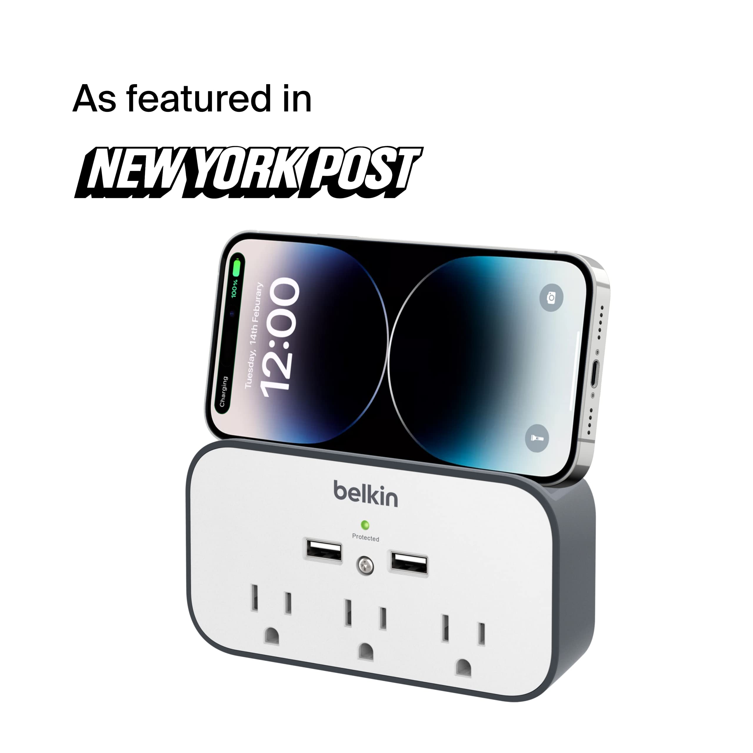 Belkin Wall Surge Protector - 3 Outlet W/ 2 Usb Ports Mount With Premium Protection Against Surges Safe Charge For Mobile Device