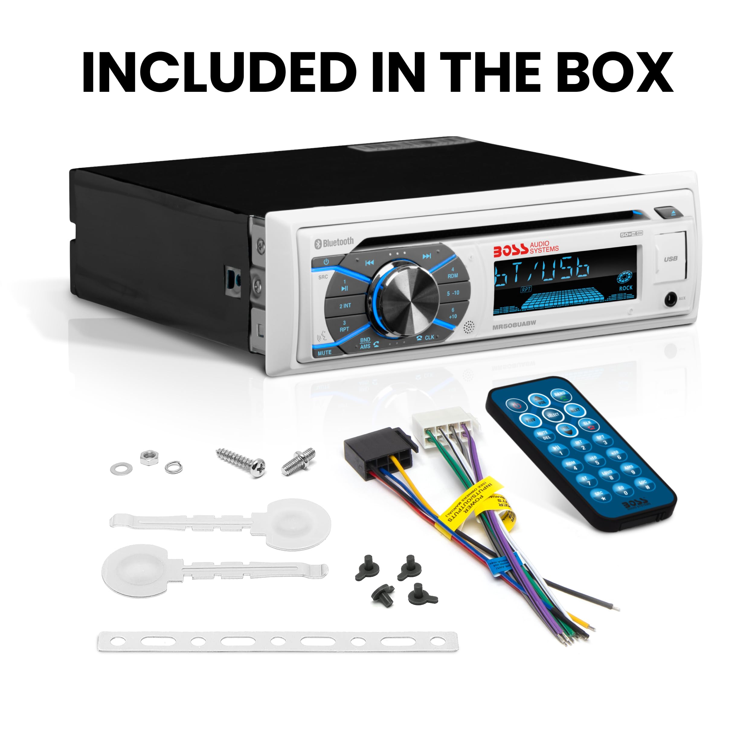 Boss Audio Systems Mr508Uabw Marine Boat Stereo   Single Din, Bluetooth Audio And Calling Head Unit, Am/Fm Radio Receiver, Cd Pl