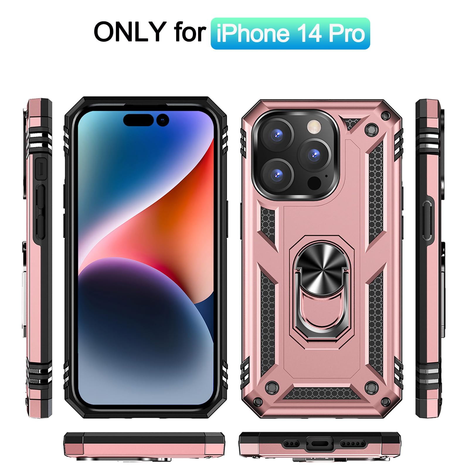 Addit Phone Case For Iphone 14 Pro Case Iphone 14 Pro Phone Case Woman, With Ring Holder Stand, Support Magnet Car Mount, Milita