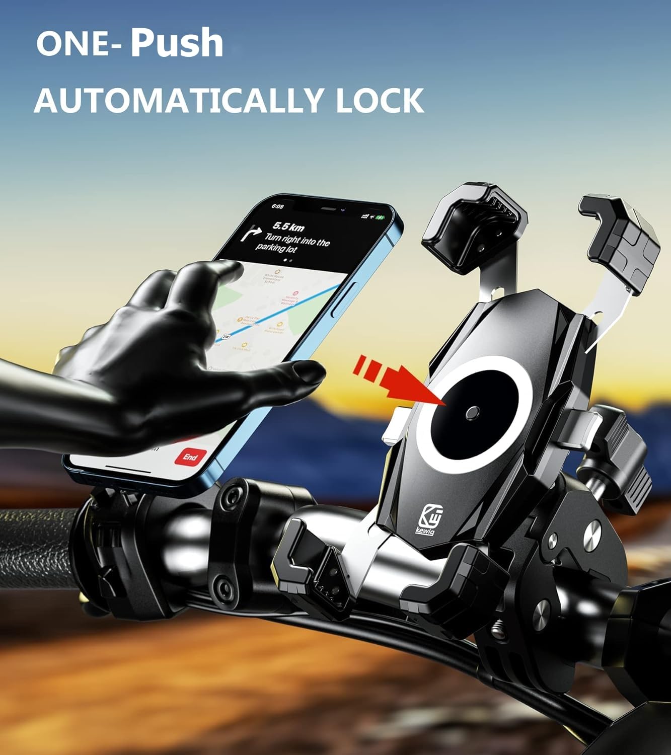 Kewig Motorcycle Phone Mount, Bike Phone Mount Upgrade Quick Install Handlebar Clamp, Bike Phone Holder For Scooter Clip Mount F