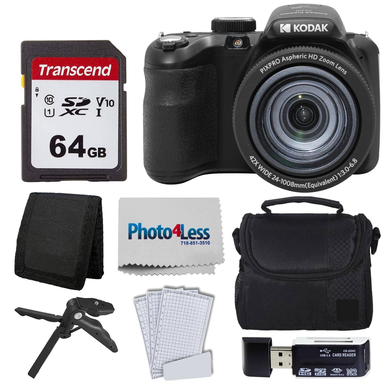 Kodak Pixpro Az425 Digital Camera Bundle With 64Gb Memory Card + Camera Case (Black) + Usb Card Reader + Table Tripod + Accessor