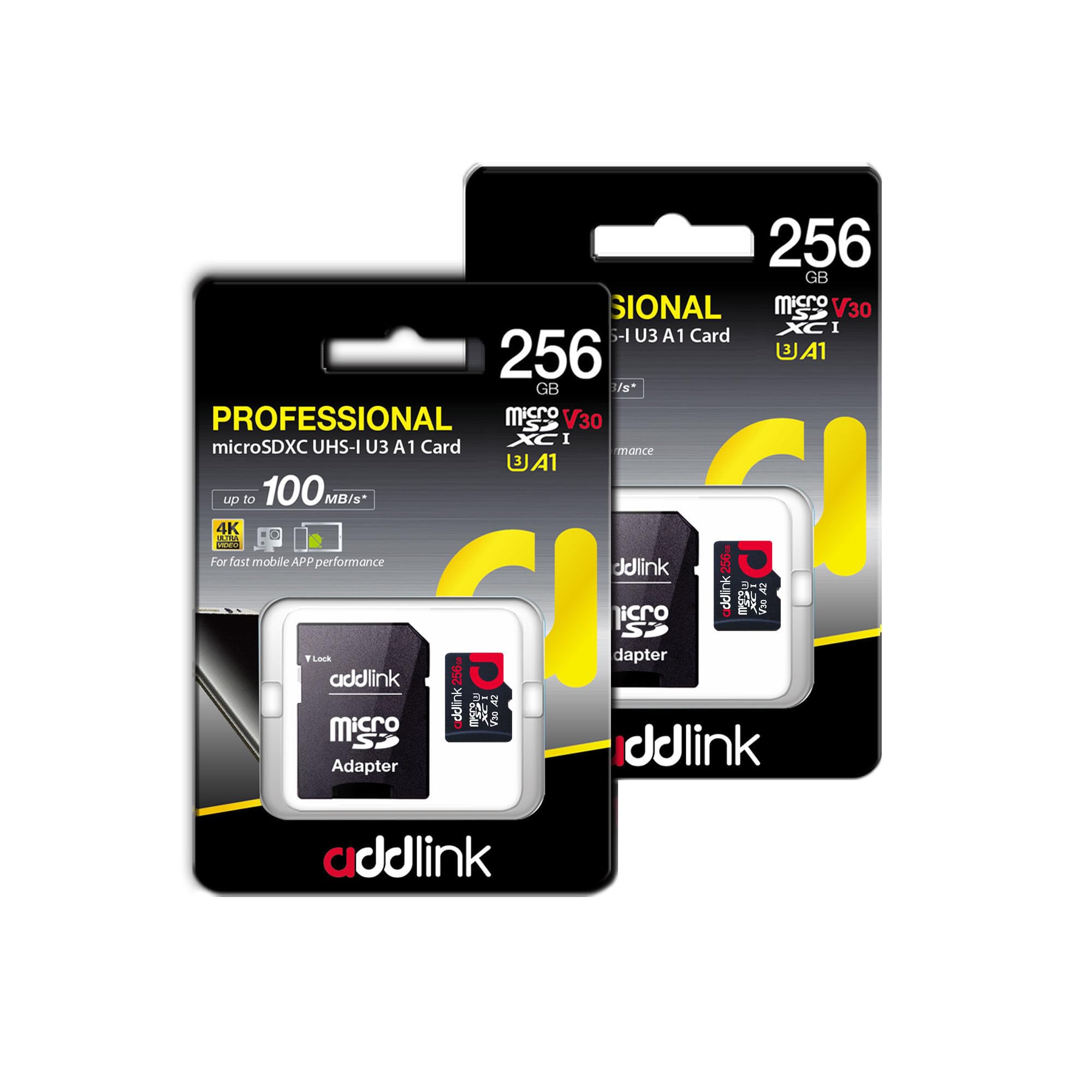 Addlink Gaming Microsdxc 256Gb 2 Pack + Adapter Uhs 1 U3 V30 C10 4K A2, Up To 100Mb/S, Storage Design For Nintendo Switch, Rog A