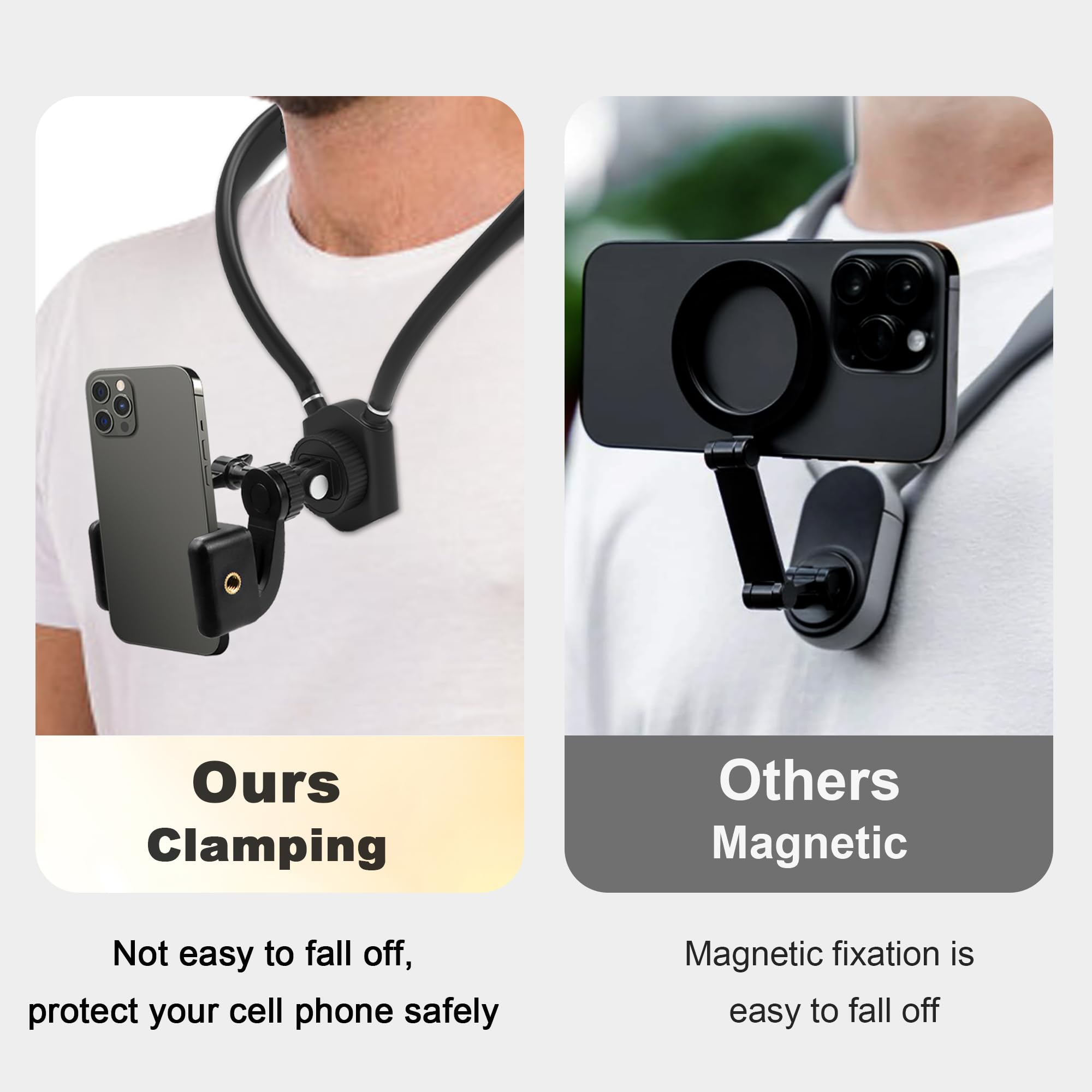 Neck Mount For Phones, Neck Cell Phone Holder Pov/Vlog Selfie Mount Hand Free Phone Neck Holder Chest Stand Strap Video Recordin