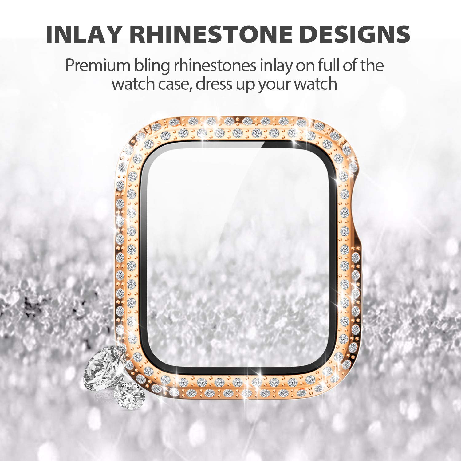 Yolovie (2 Pack) Compatible For Apple Watch Series 8 7 41Mm Case With Screen Protector, Bling Cover Diamonds Rhinestone Bumper P