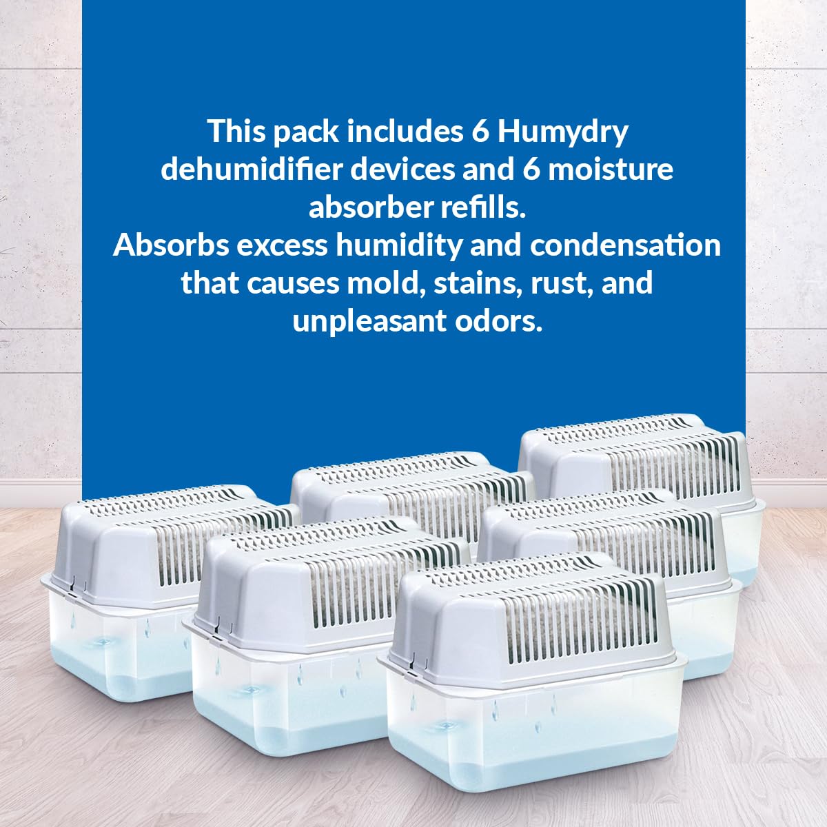 Humydry   Pack Of 6 Dehumidifier Devices With 6 Moisture Absorber Refills   35.3 Oz   Large Size   Fragrance Free   Ideal For Sp