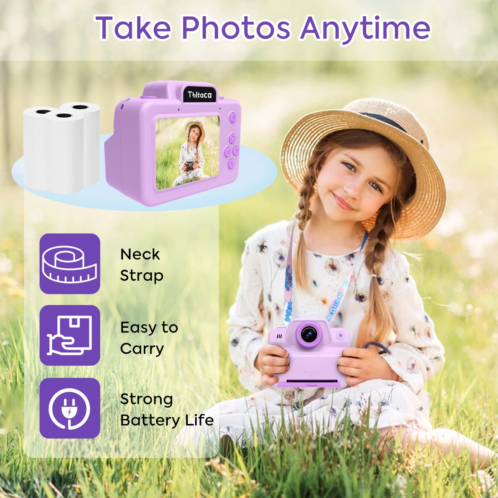 Instant Print Camera For Kids, Toddler Kids Camera Instant Print For 3 4 5 6 7 8 9 10 Years Old Girl Christmas Birthday Gifts, P