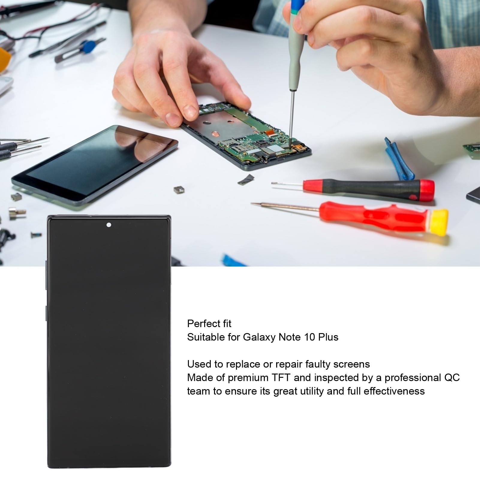 Tft Screen Replacement For Galaxy Note 10 Plus, Note 10 Plus Frame, Digitizer Assembly With Frame Repair Tools For Galaxy Note 1