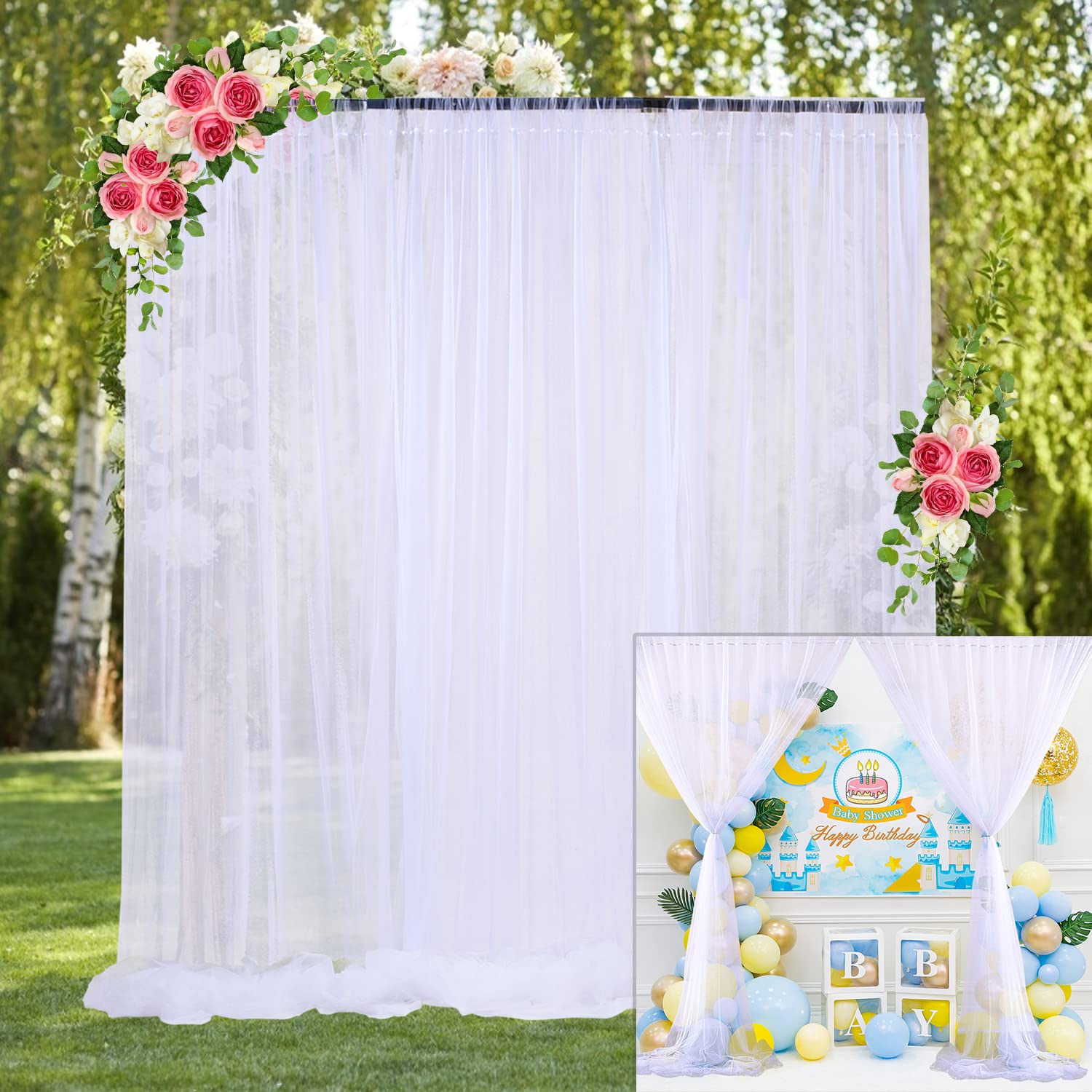 White Backdrop Curtains For Parties Sheer Tulle Backdrop Curtain For Wedding Birthday Party Ceremony Photo Backdrop Curtain For