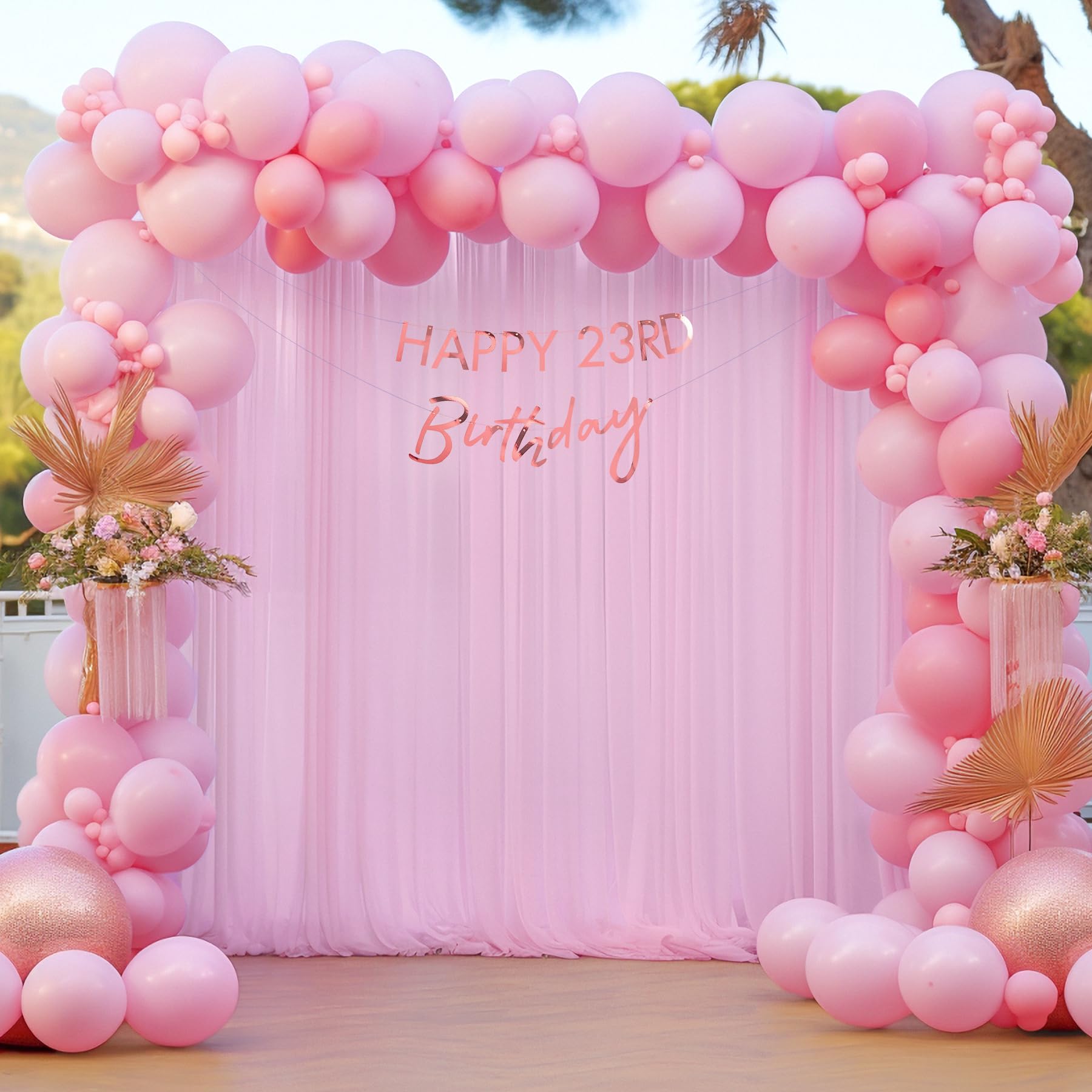 10X10 Pink Tulle Backdrop Curtains For Parties, Sheer Backdrop Curtain Wedding Photo Backdrop Drapes For Baby Shower Photography