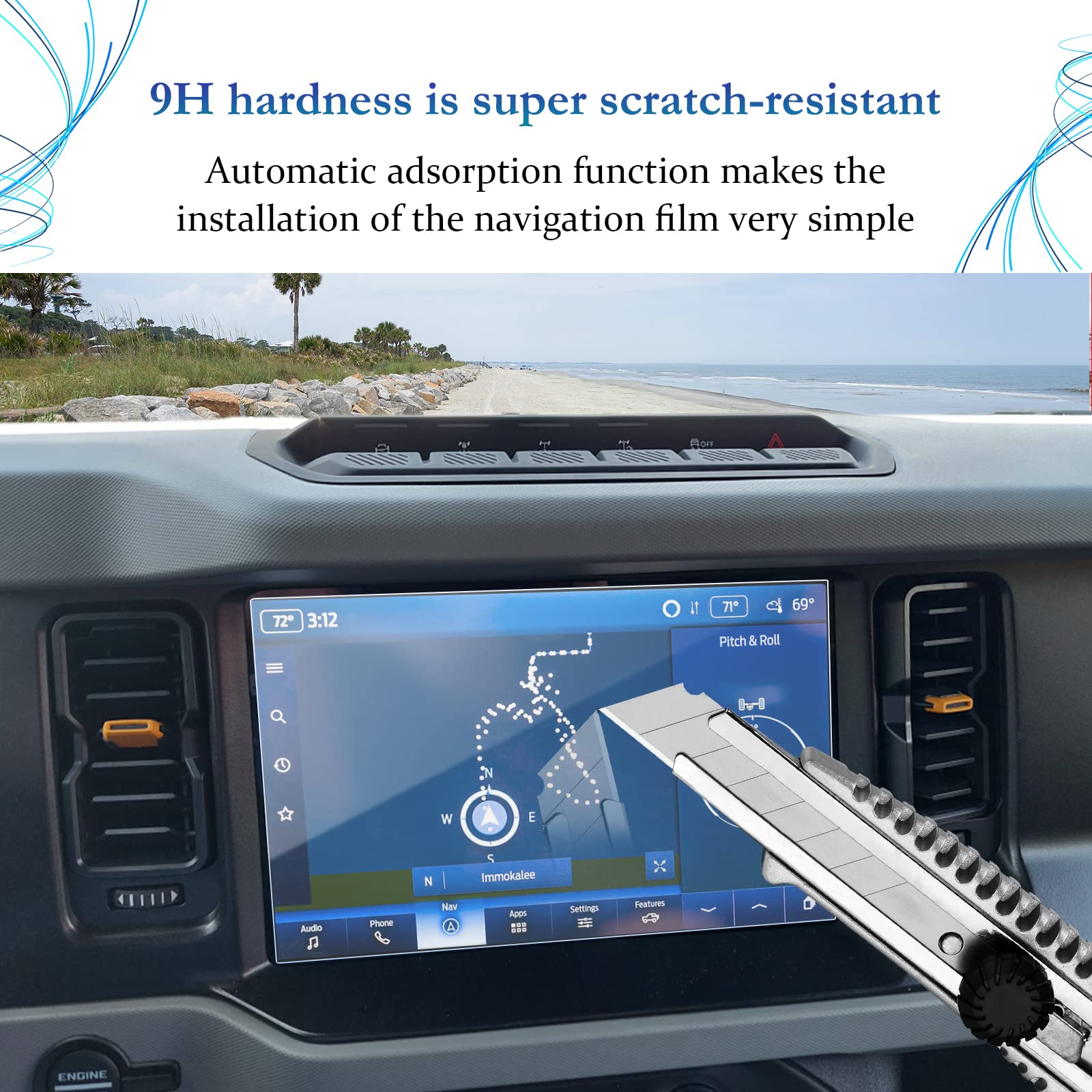 Sktu Screen Protector For 2021 2025 Ford Bronco 12 Inch Navigation 2023 2024 2025 Bronco Accessories Screen Protective Film Tempered Glass Hd Clear