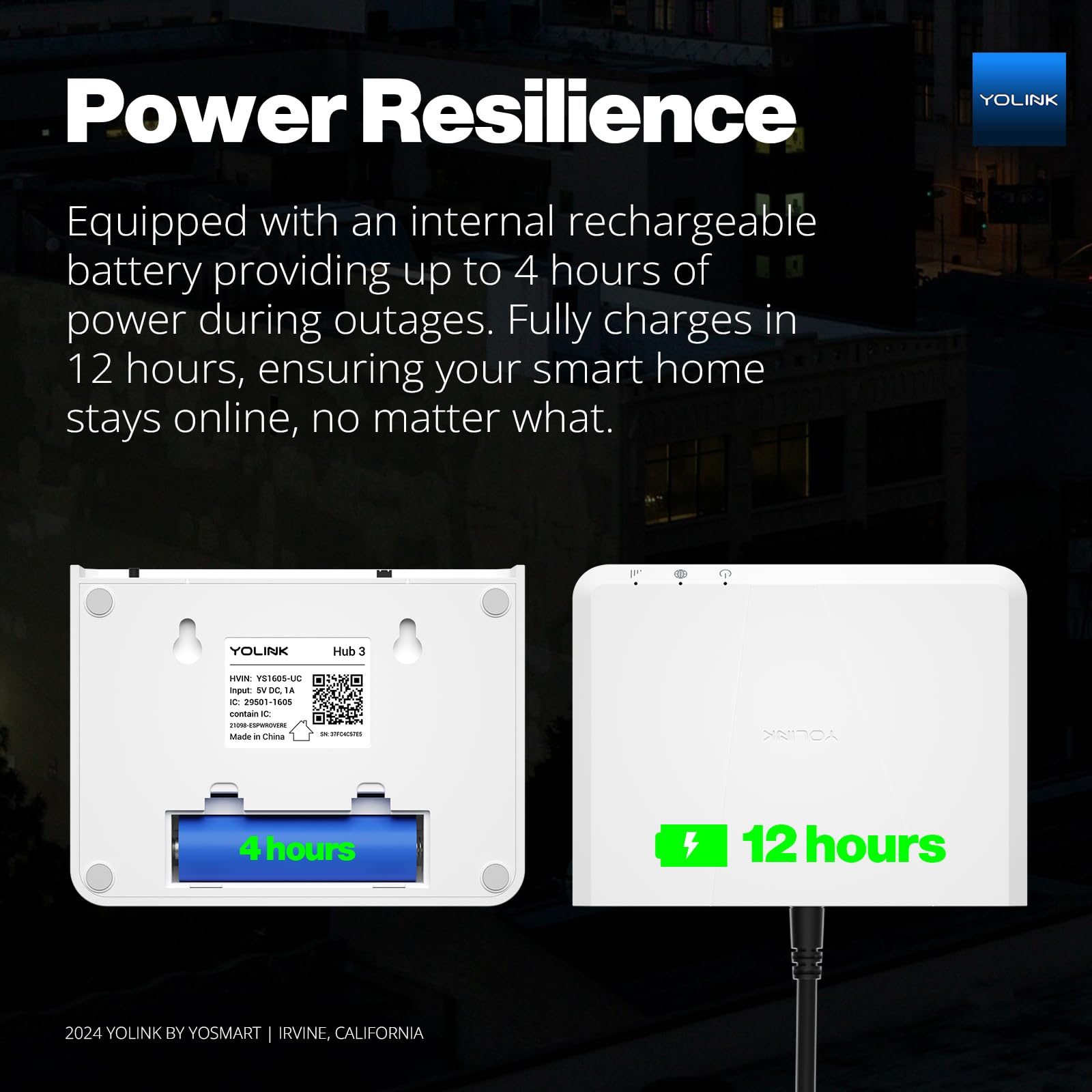 Yolink Hub 3 Smart Home Gateway: 4G Lte Cellular ($6.99 Monthly Fee), Wifi, Ethernet, Battery Backup Seamless Plug & Play Instal