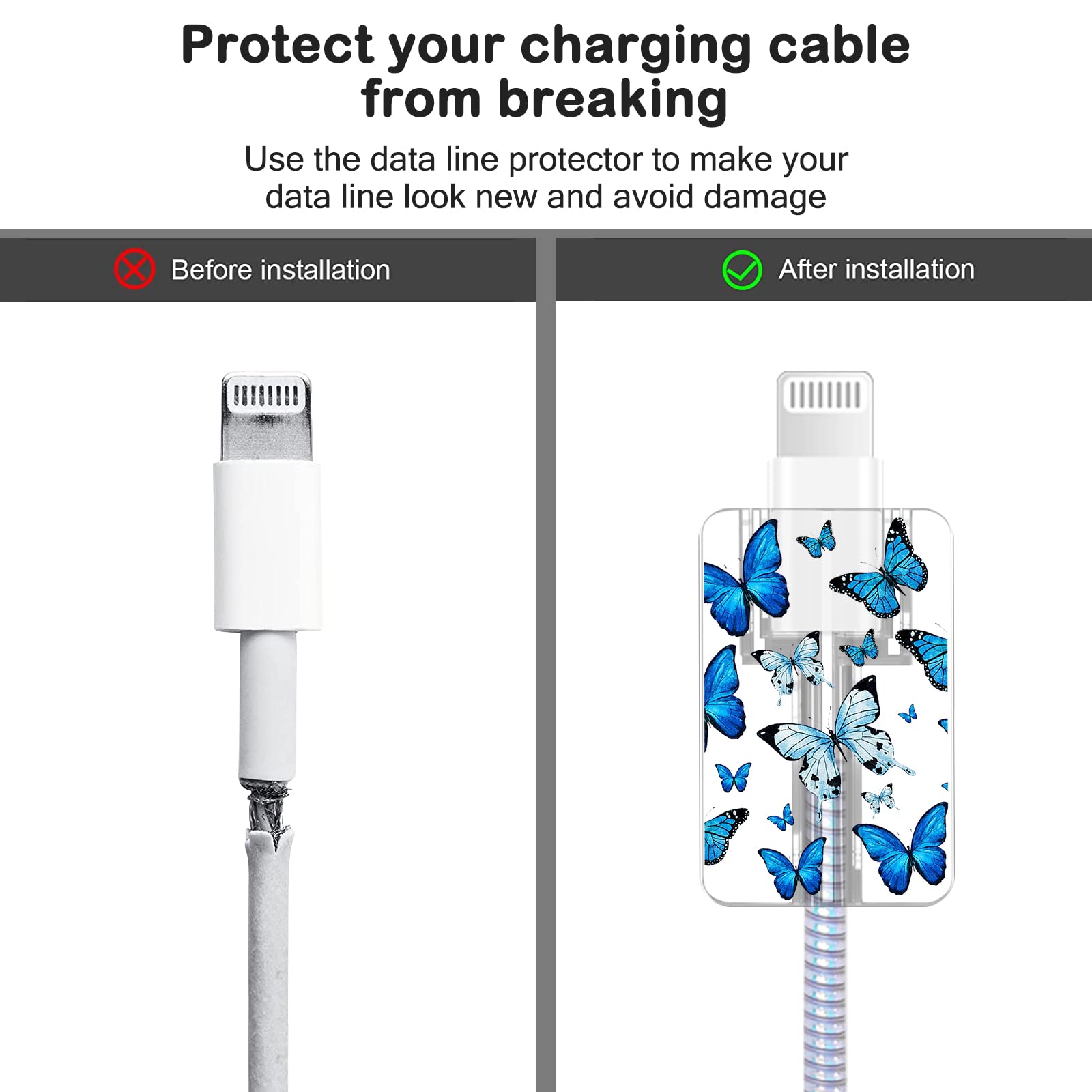 Cute Protectors Cable Protector For Iphone Charger Case Cover Pretty Elegant Blue Butterflies Pattern Unique Design Data Cable P