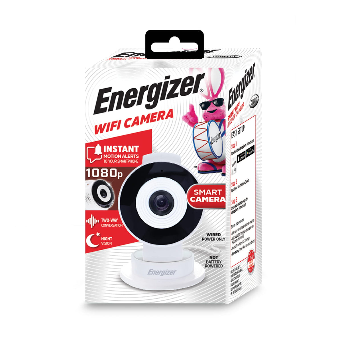 Xtreme Digital Lifestyle Accessories Energizer Smart Wi Fi White Indoor Camera, 1080P Full Hd, Cloud/Micro Sd Card Support, 2.4G