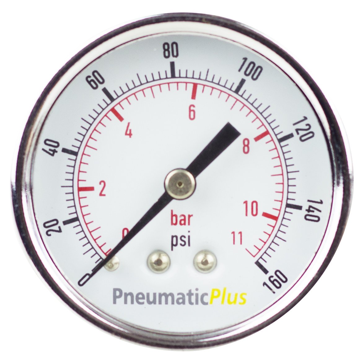 Pneumaticplus Psb20 160Cp Air Pressure Gauge For Air Compressor Wog Water Oil Gas Chrome Plated 2 '' Dial Center Back Mount 1/4