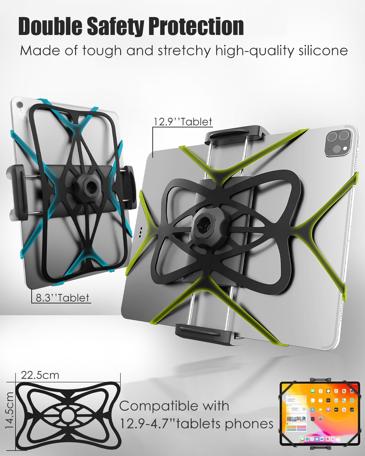 Wukanleng Motorcycle Phone Tablet Mount For 3/4''-11/4'' Handlebar, Dual Protection Bike Tablet Holder Fits 4-11'' Devices, Bicy