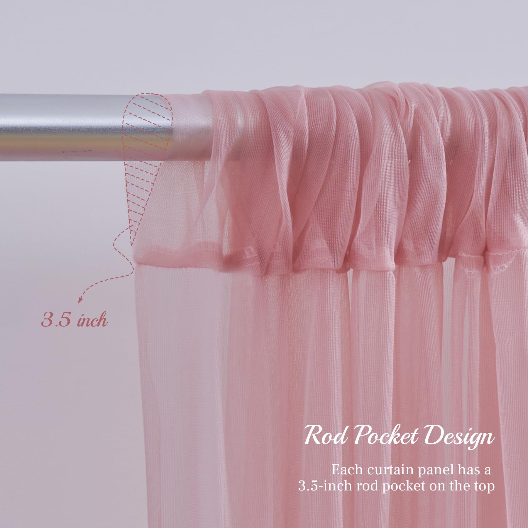 20X10Ft Dusty Rose Tulle Backdrop Curtain With Lights String For Parites, Sheer Backdrop Curtains For Wedding Baby Shower Birthd