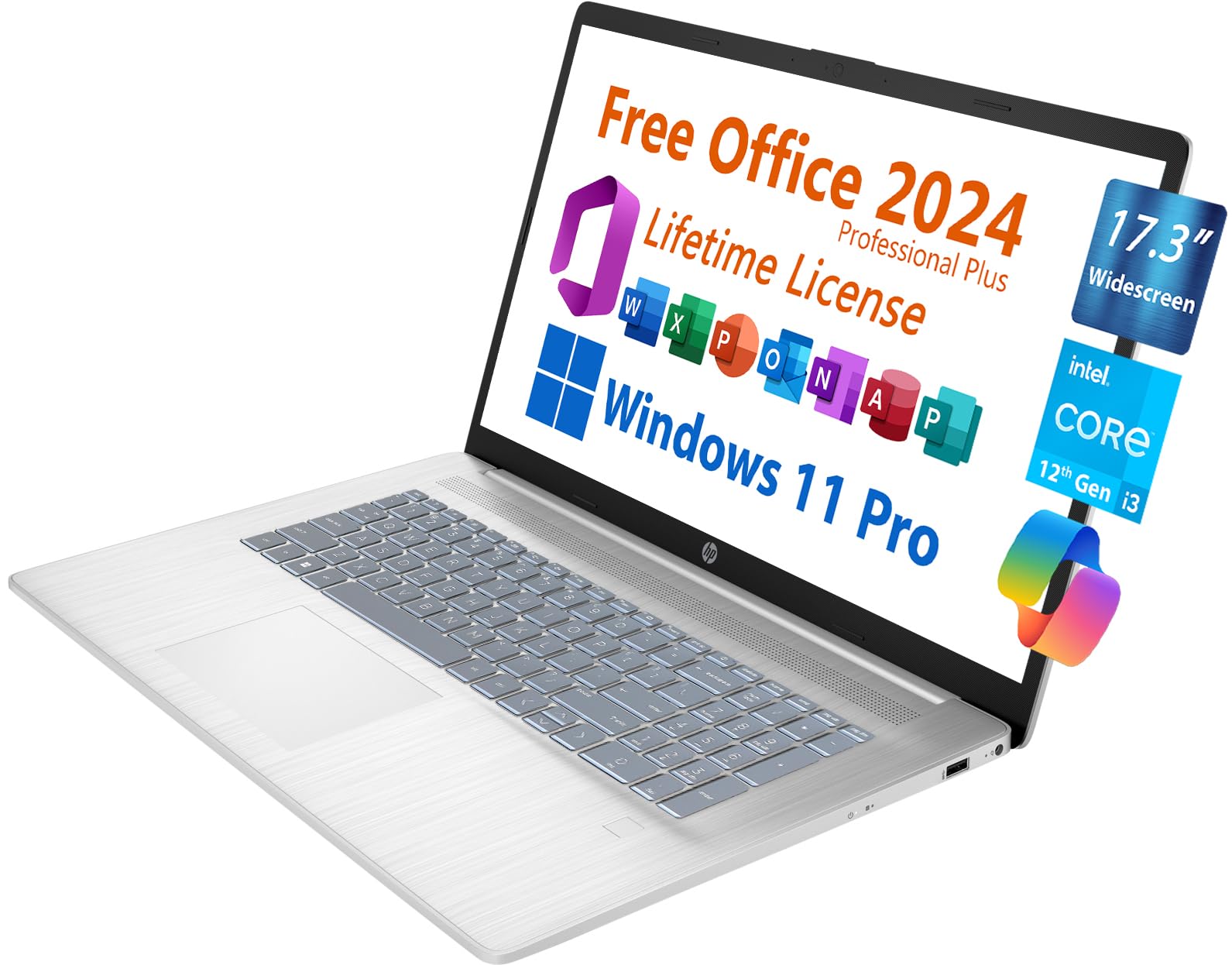 Hp 17.3 Business Laptop, Free Microsoft Office 2024, Copilot Ai Chat, Non-Touch Widescreen Fhd Display, Intel 6-Core I3-1215U Up