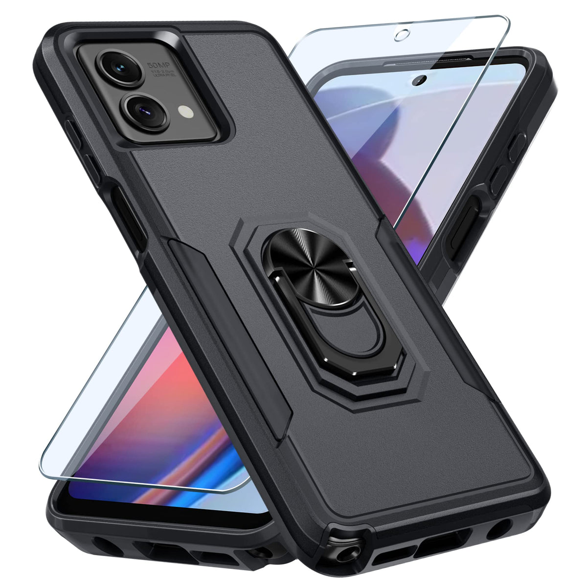 Janmitta Compatible With Moto G Stylus 5G 2023 Case With Screen Protector,Heavy Duty Shockproof Full Body Phone Cover Built In M