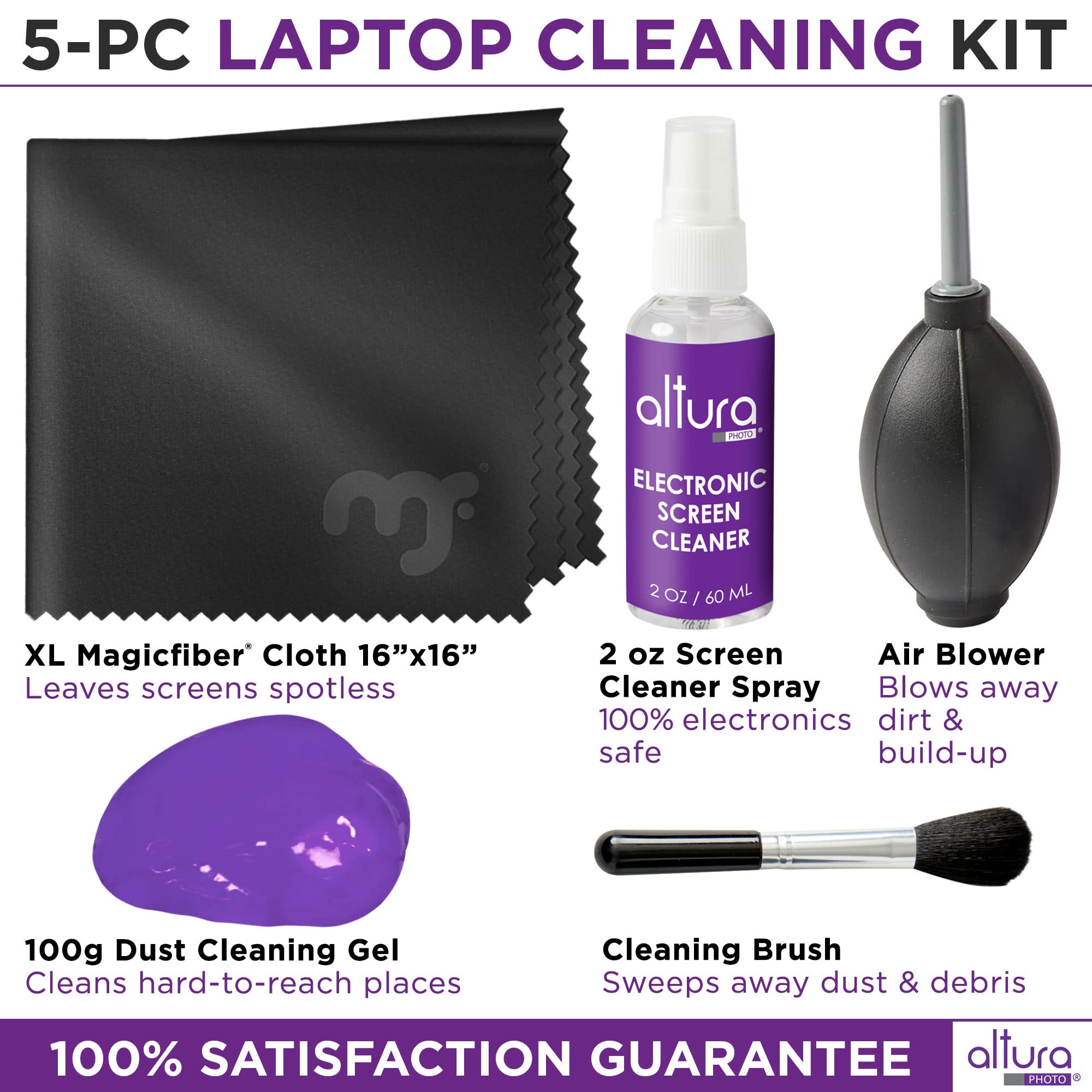 Professional Laptop Cleaning Kit Computer Screen & Keyboard Cleaner 5 Piece Electronic Cleaner With Laptop Screen Spray, Air Blo