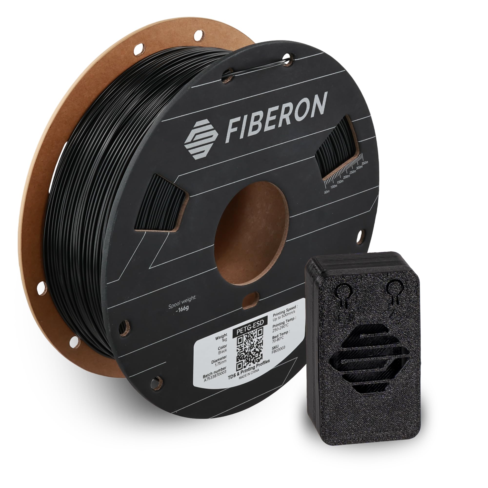 Polymaker Fiberon PETG-ESD Filament 1.75mm Black 1kg - Electrostatic Discharge Safe, Tough PETG 3D Printer Filament for Electron