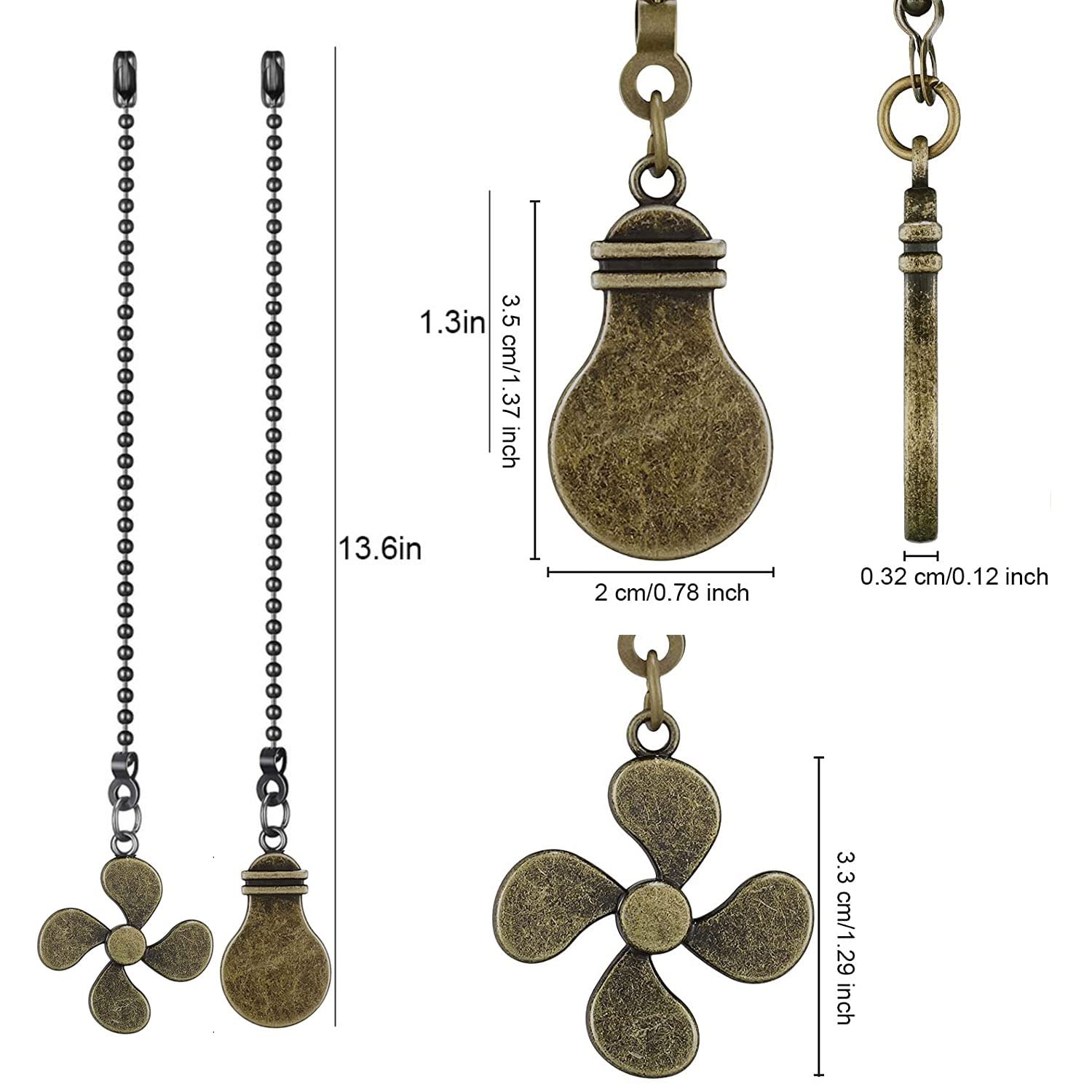 Dotlite 2Pack Metal Fan Light Pull Chains,3Mm Diameter Beaded Decorative Ceiling Fan Pull Chain Pendant Extension,12In Fan And B