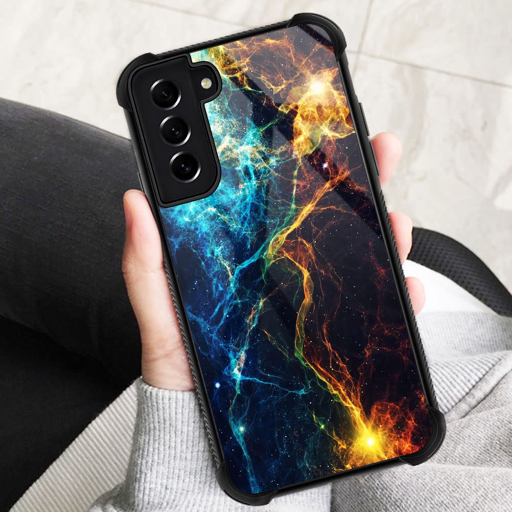 ZHEGAILIAN Phone Case for Samsung Galaxy S21 Plus Blue Flame Organic Glass TPU Bumper