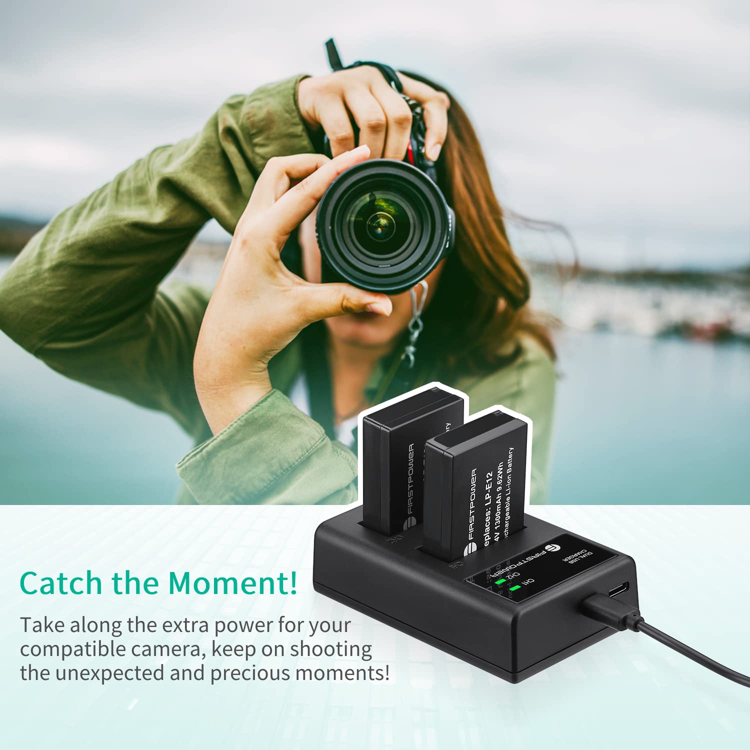 Firstpower 2 Pack Lp E12 Batteries And Usb Dual Battery Charger Compatible With Canon Eos M, M2, M10, M50, M50 Mark Ii, M100, M2
