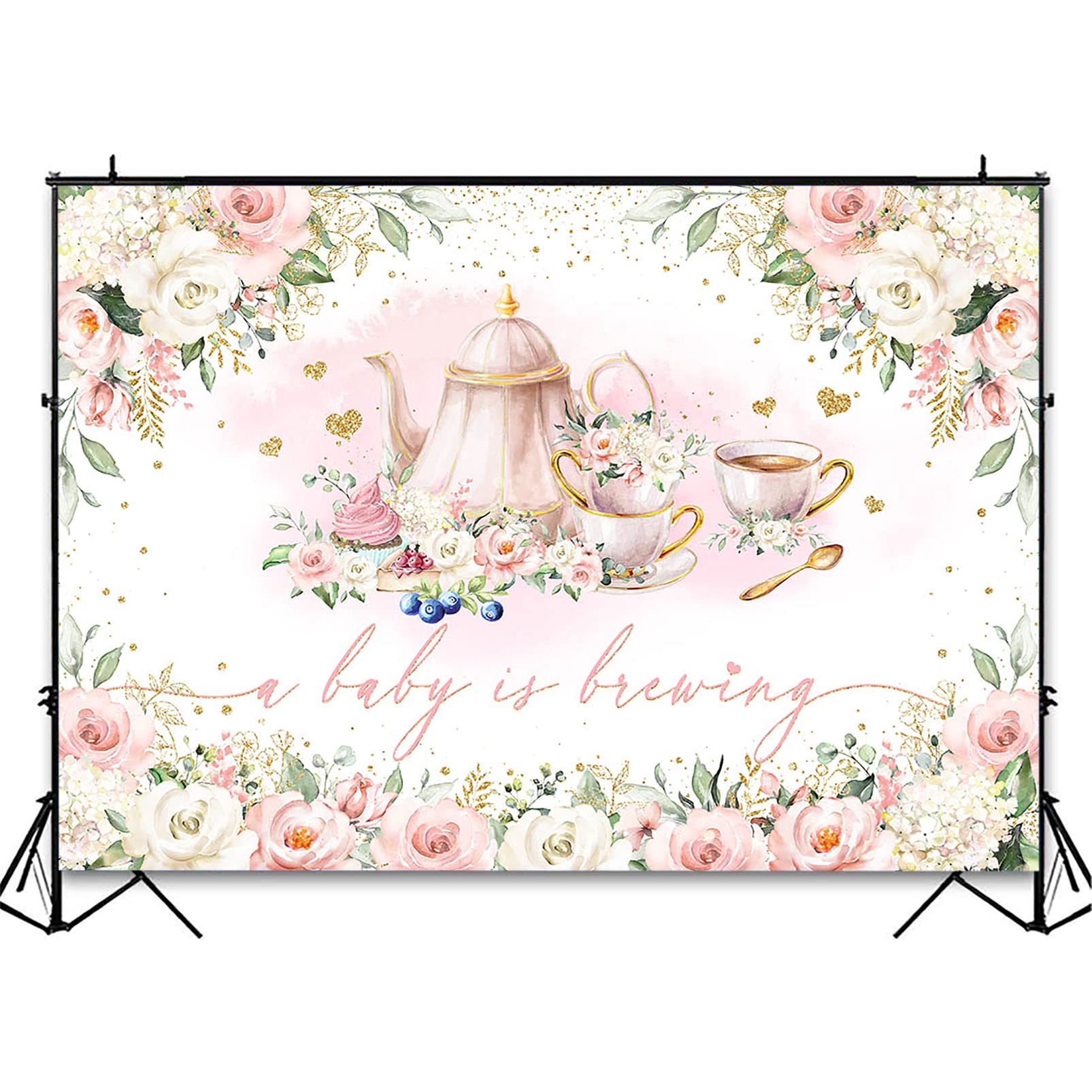 Avezano A Baby Is Brewing Baby Shower Backdrop Tea Party Theme Girls Baby Shower Party Decorations Pink Floral Let'S Par Tea Pho