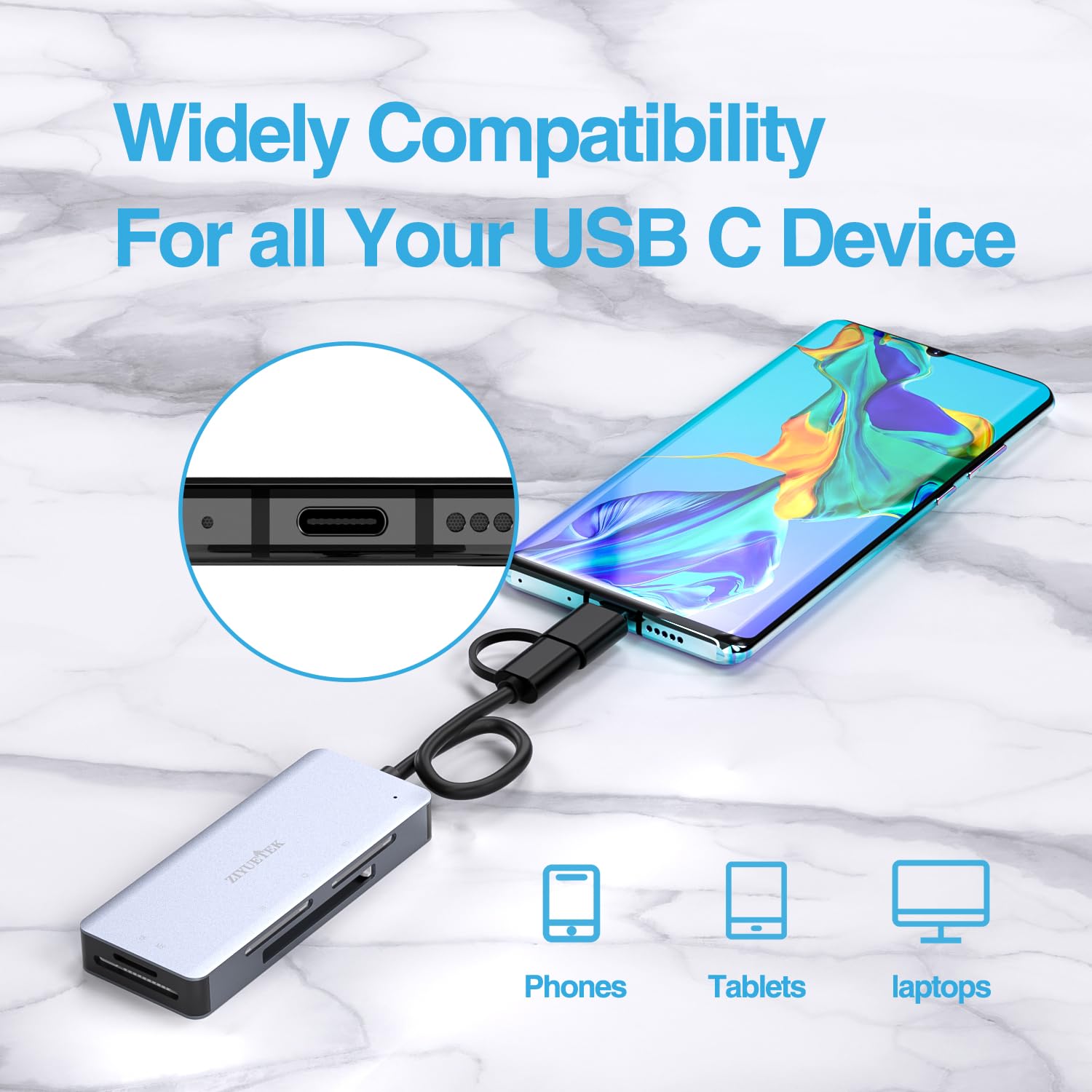 Sd Card Reader, Aluminum 5In1 Usb Usb C To Sd Micro Sd Ms Cf Xd Card Reader Adapter Compatible With Iphone 15/16/Pro/Max, Macboo