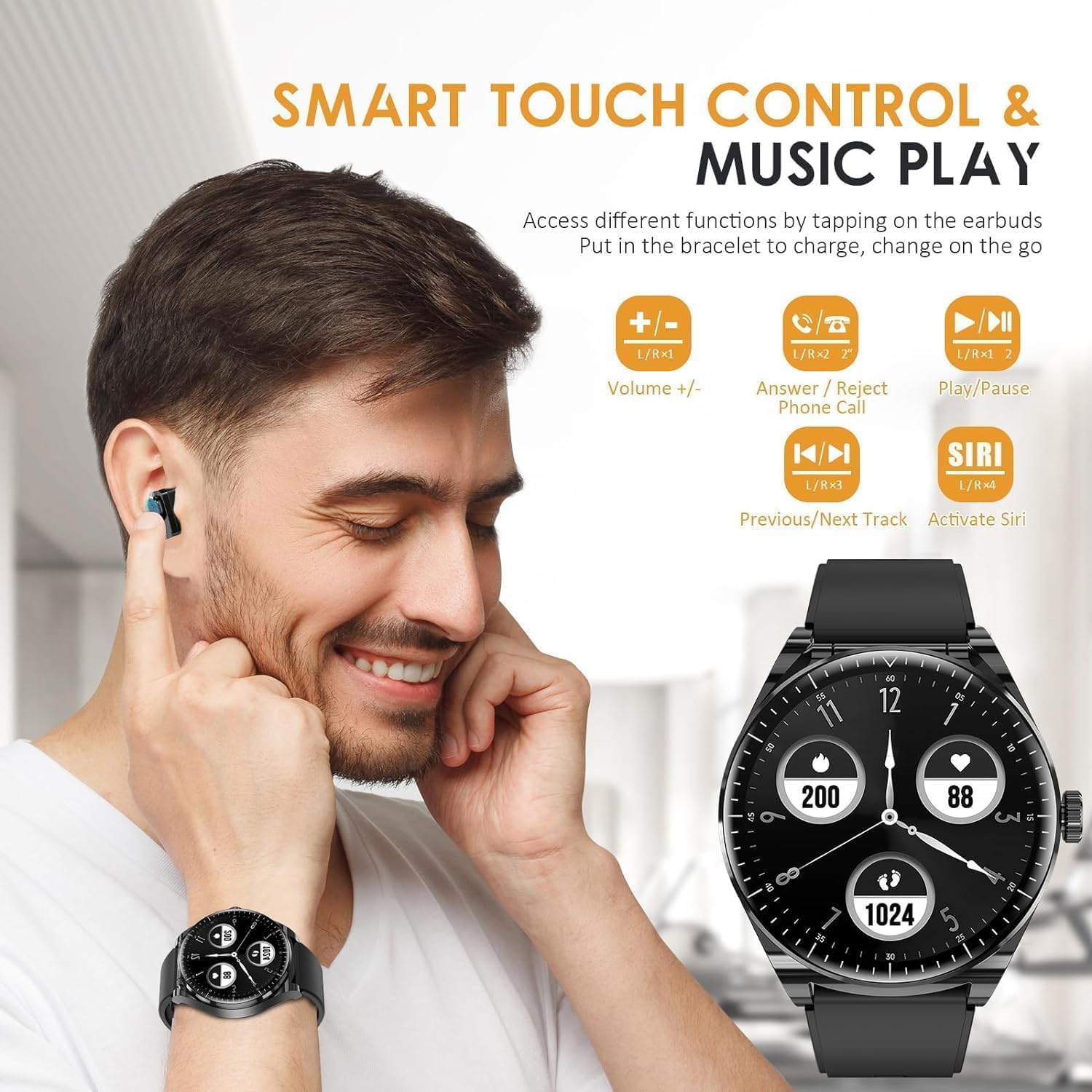 W@Nyou Smart Watch With Earbuds,2 In 1 Watch With Earbuds For Android Ios Can Receive Calls Messages Sleep Tracker Calorie Count