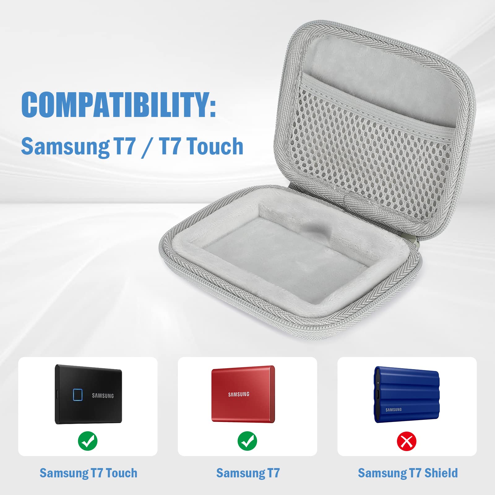 Procase Hard Carrying Case Compatible For Samsung T7/ T7 Touch Portable Ssd With 2 Cable Ties, Shockproof Travel Organizer For 5