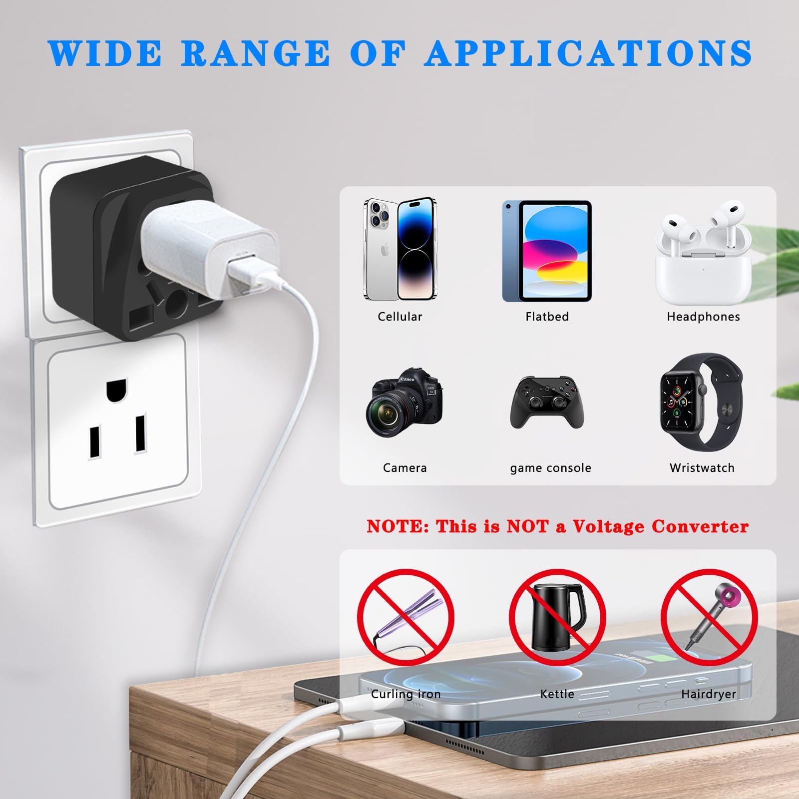 European To Us Plug Adapter, 2 Pack Us Travel Plug Adapter, Uk To Us Plug Adapter, Eu To Us Plug Adapter, For Eu/Uk/Au/Cn/Jp/Ita