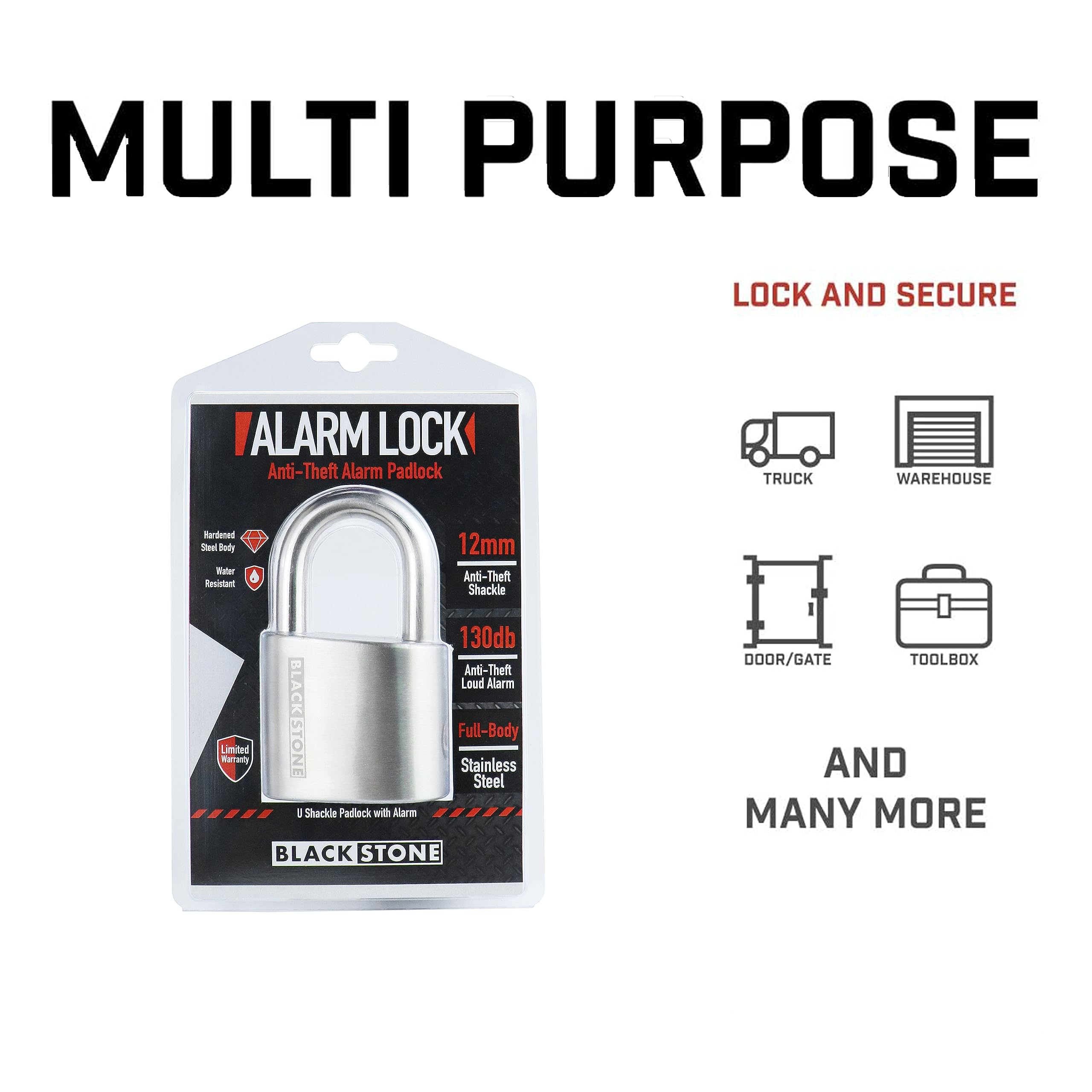 Crystal Vision Anti Theft Loud 130Db Alarm Lock Weather Proof Heavy Duty Multi Purpose (12Mm)