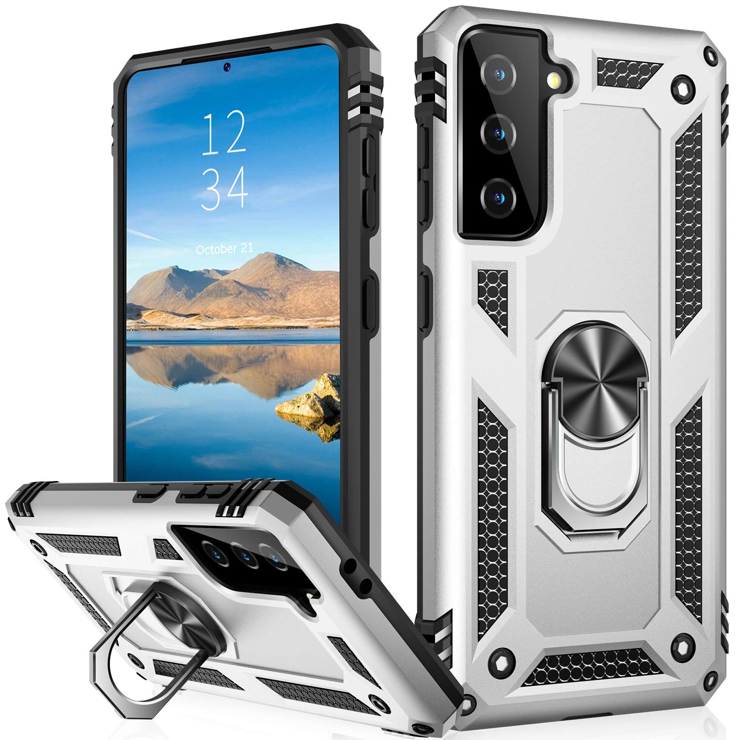 Ikazz For Galaxy S21 Plus Case,Military Grade Shockproof Heavy Duty Protective Phone Cover Pass 16Ft Drop Test With Magnetic Kic