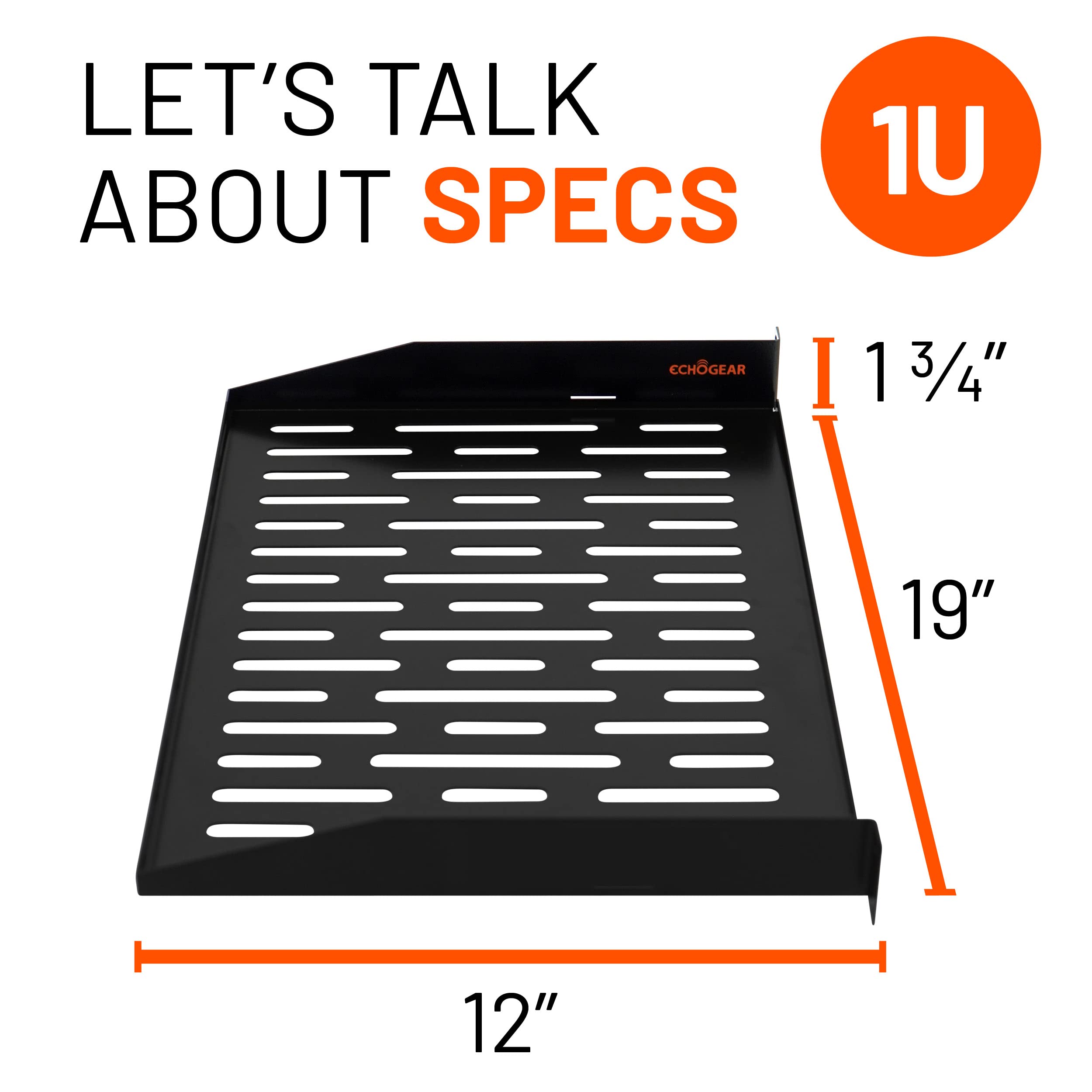Echogear 1U Rack Shelf - Universal Design Works With Any Rack - Holds 25Lbs Of Servers, Network Gear, Or Av Equipment - 12 Deep