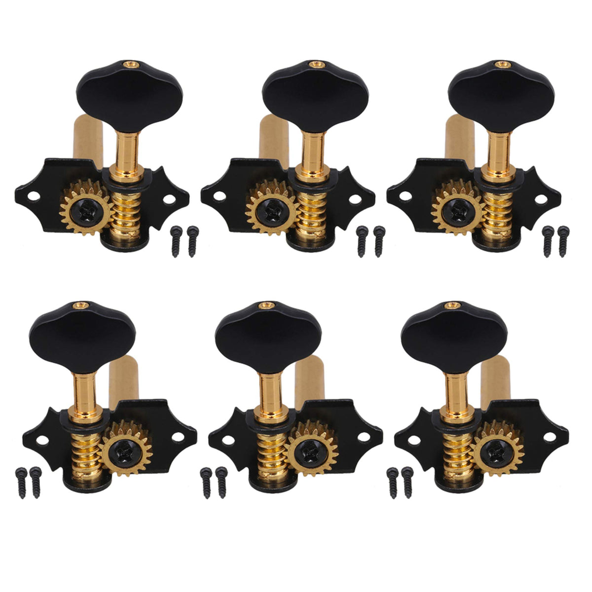 Yibuy Zinc Alloy Black Golden Open Style Guitar Machine Head Tuning Pegs Locking Tuners 3L 3R 18:1 For Classical Guitar