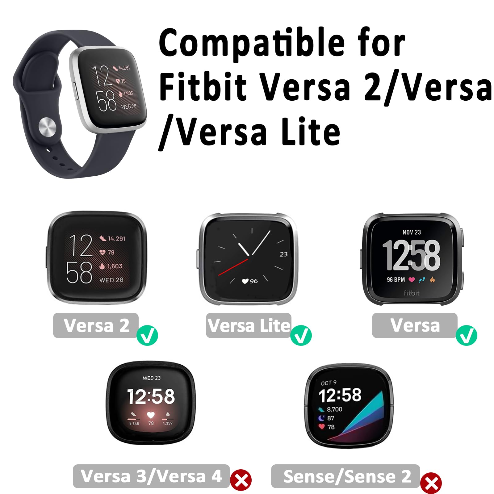 Ak Silicone Bands Compatible With Fitbit Versa 2 / Fitbit Versa/Versa Lite/Versa Se Bands For Women Men, Classic Soft Straps Rep