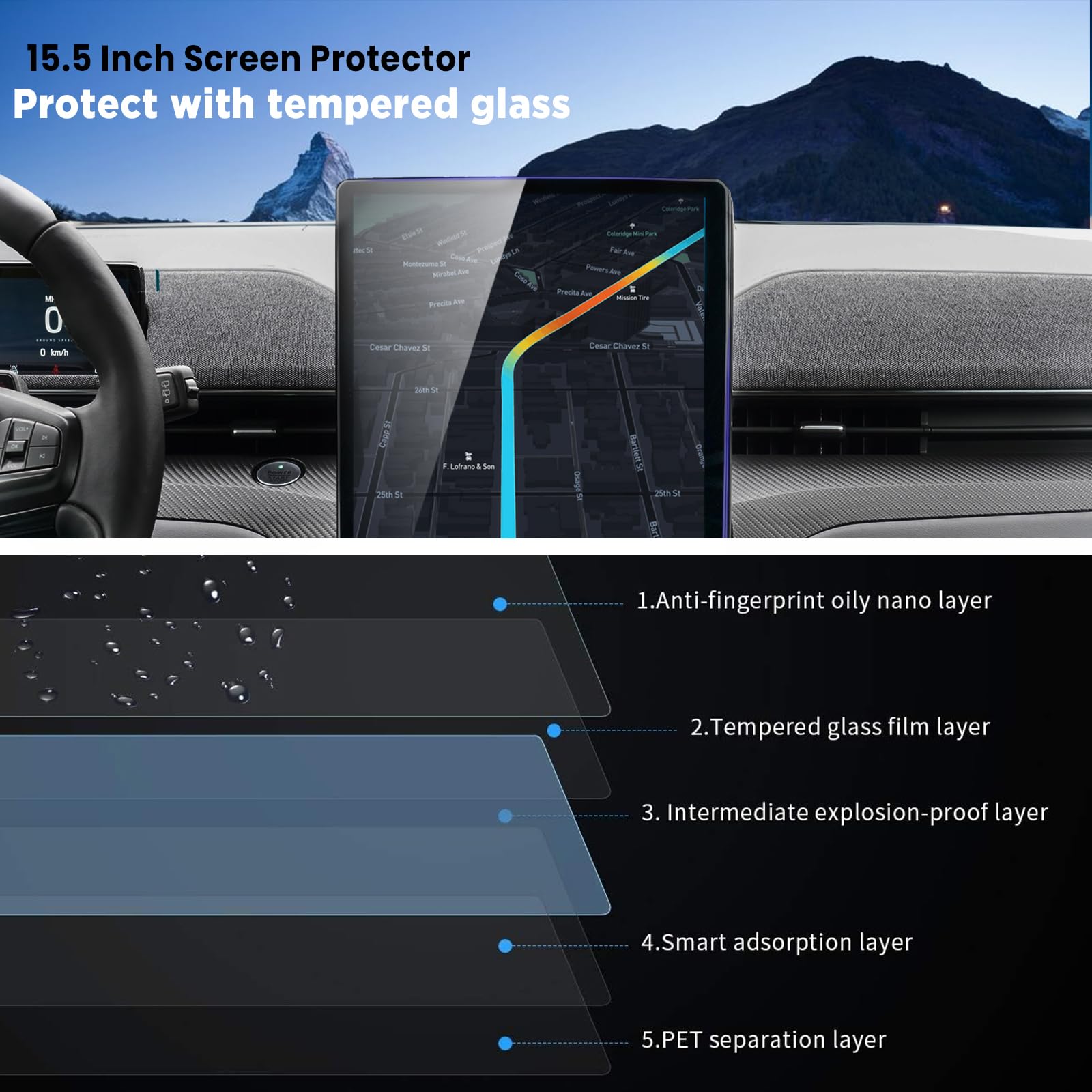 Carwiner Screen Protector For Mustang Mach E 2021 2025 Accessories, Ford F150 Lightning 2022 2025 15.5 Inch Tempered Glass For Ford F 150 & Mach E Anti Glare Fingerprint Navigation Protection