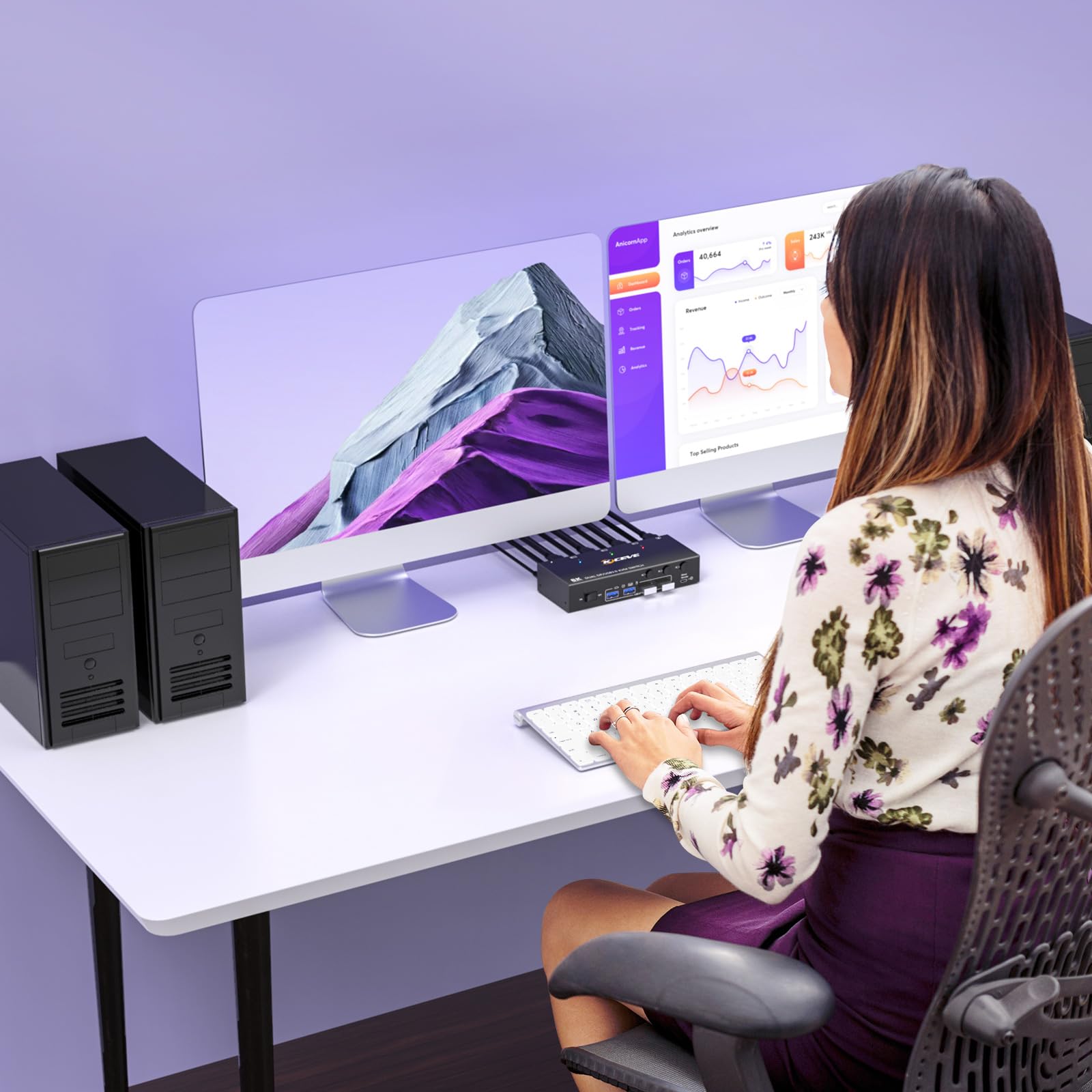 Displayport Dual Monitor Kvm Switch 2 Monitors 3 Computers 8K@60Hz 4K@144Hz,Mleeda 2 Monitors Kvm Switch With 4 Usb 3.0 Ports Fo